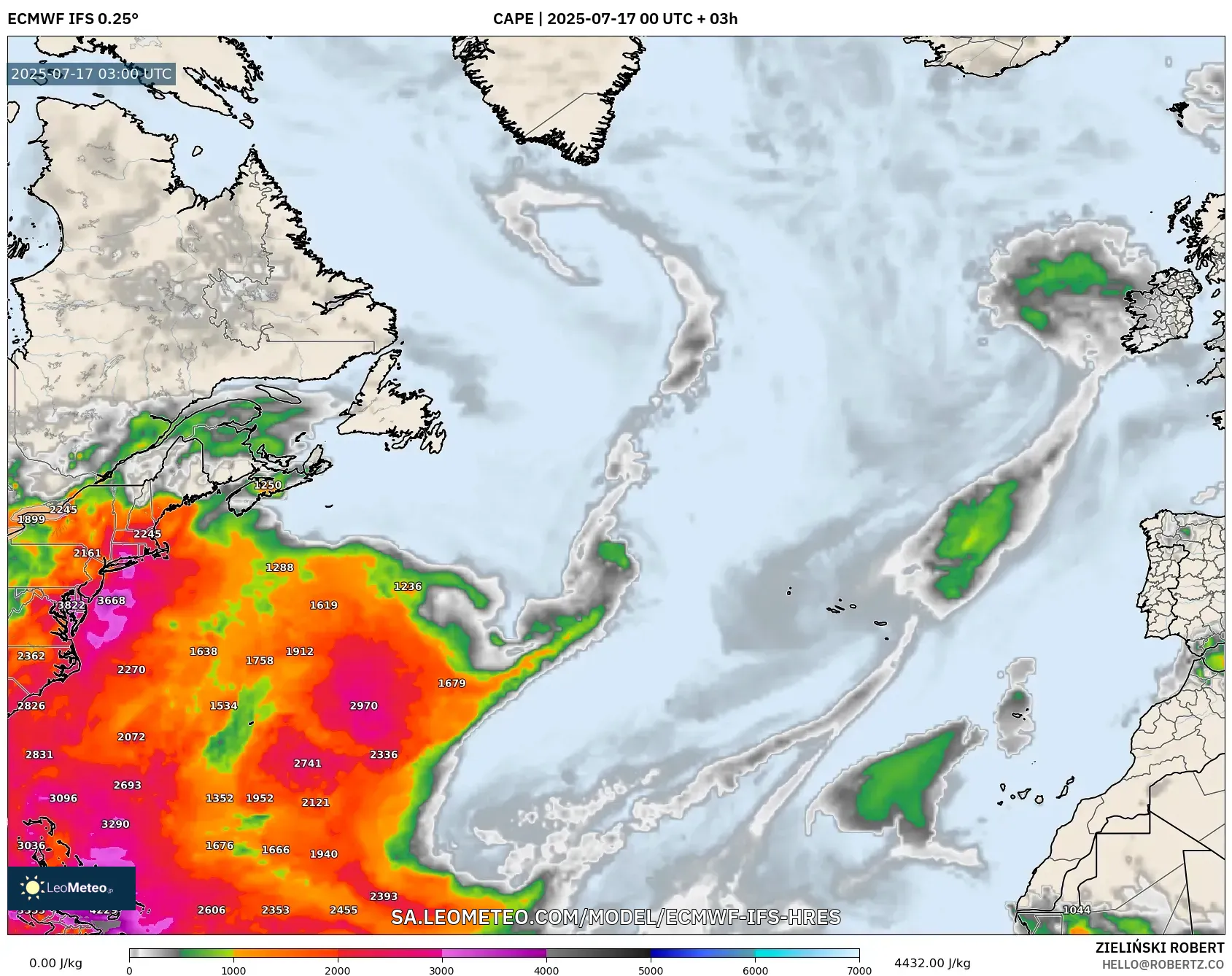 ECMWF IFS 0.25° model - North Atlantic, CAPE ECMWF IFS 0.25° model - North Atlantic, CAPE