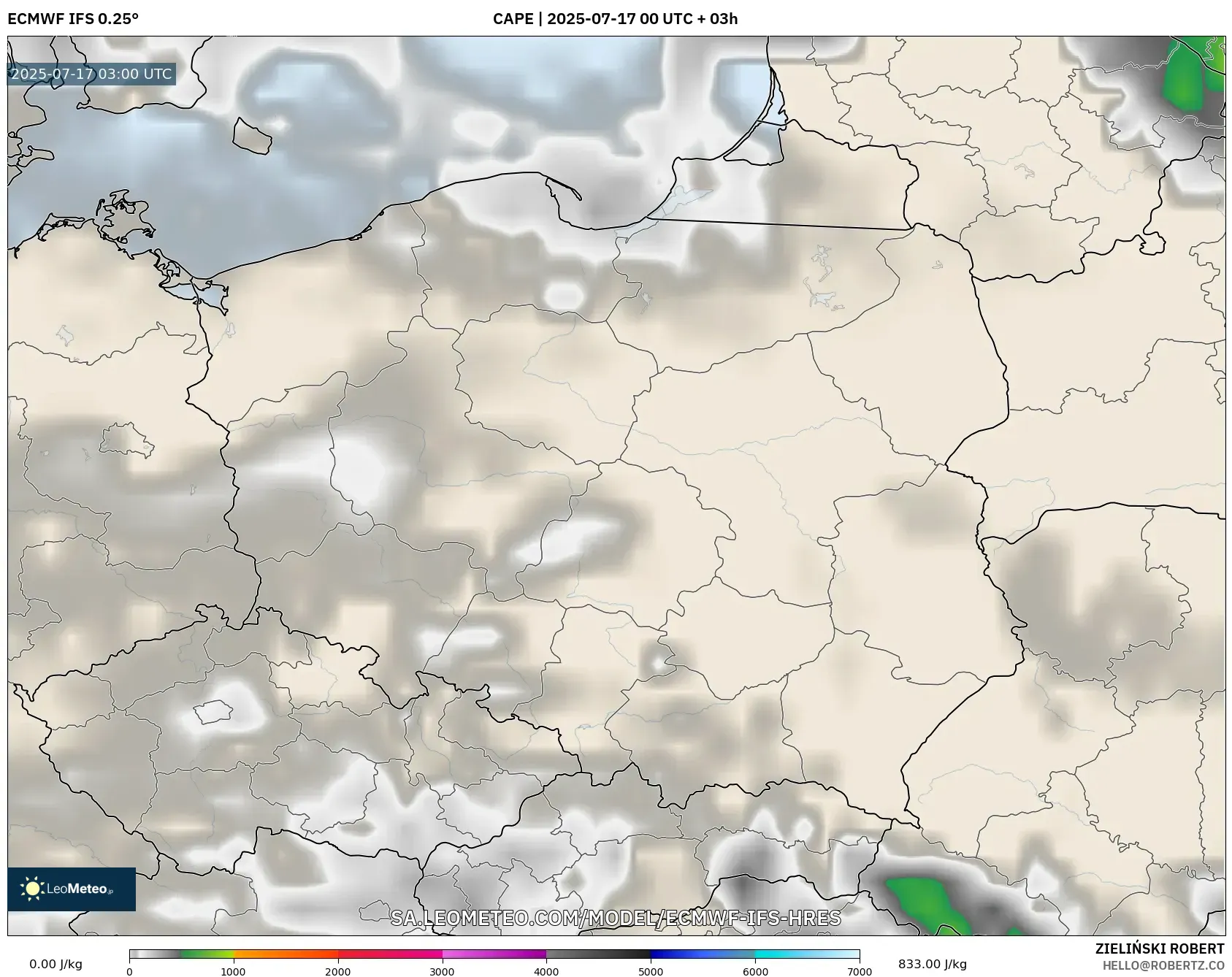 ECMWF IFS 0.25° model - Poland, CAPE