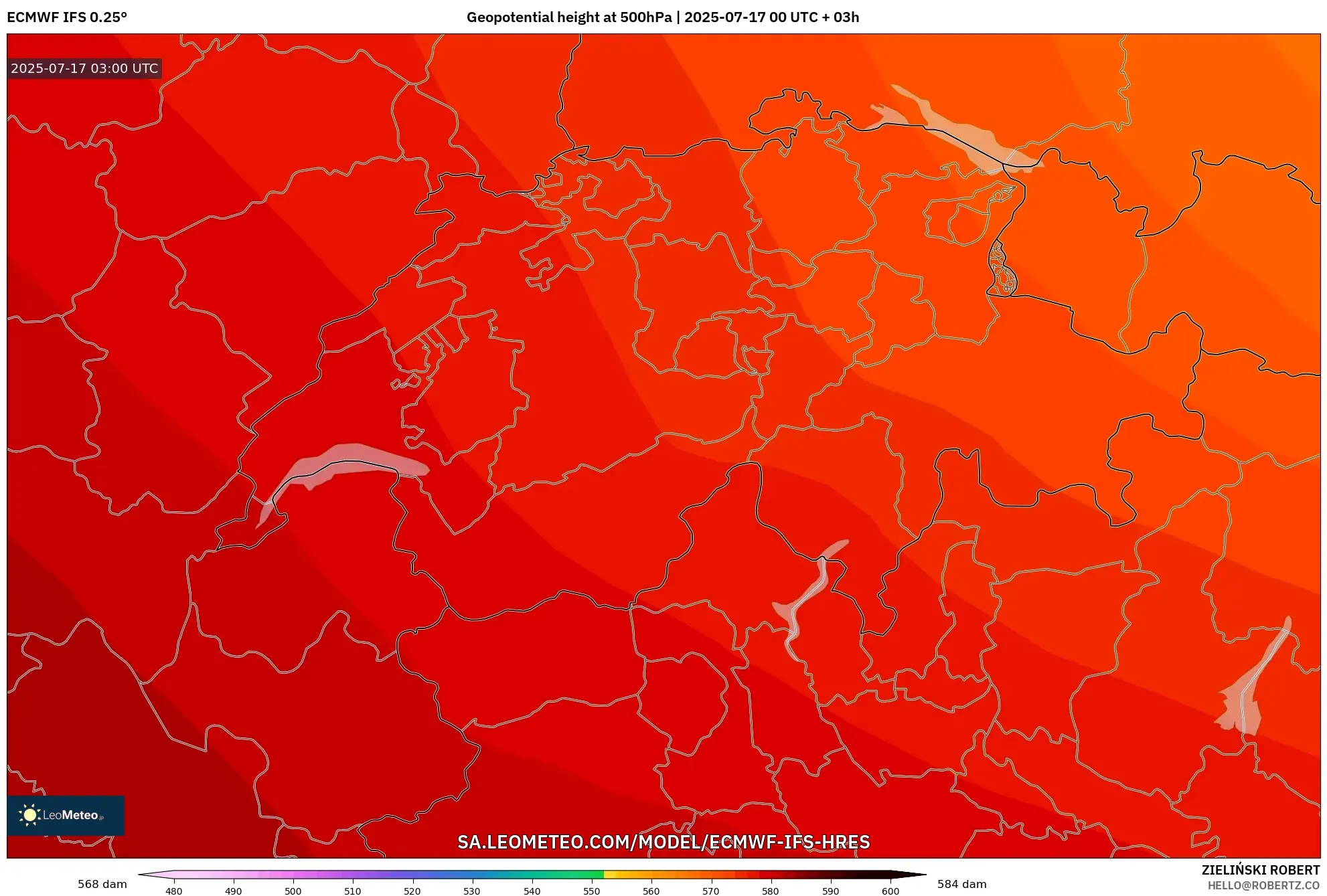 ECMWF IFS 0.25° model - Switzerland, Geopotential height at 500hPa ECMWF IFS 0.25° model - Switzerland, Geopotential height at 500hPa