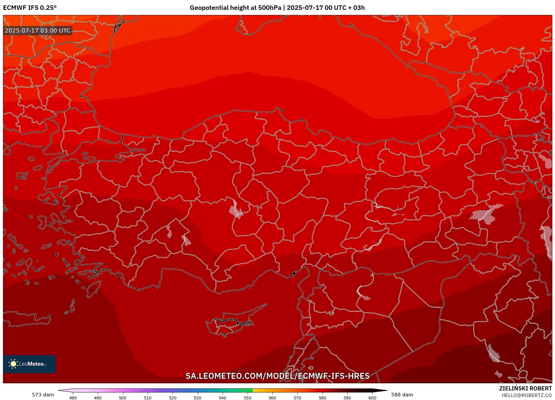 ECMWF IFS 0.25° model - Turkey, Geopotential height at 500hPa ECMWF IFS 0.25° model - Turkey, Geopotential height at 500hPa