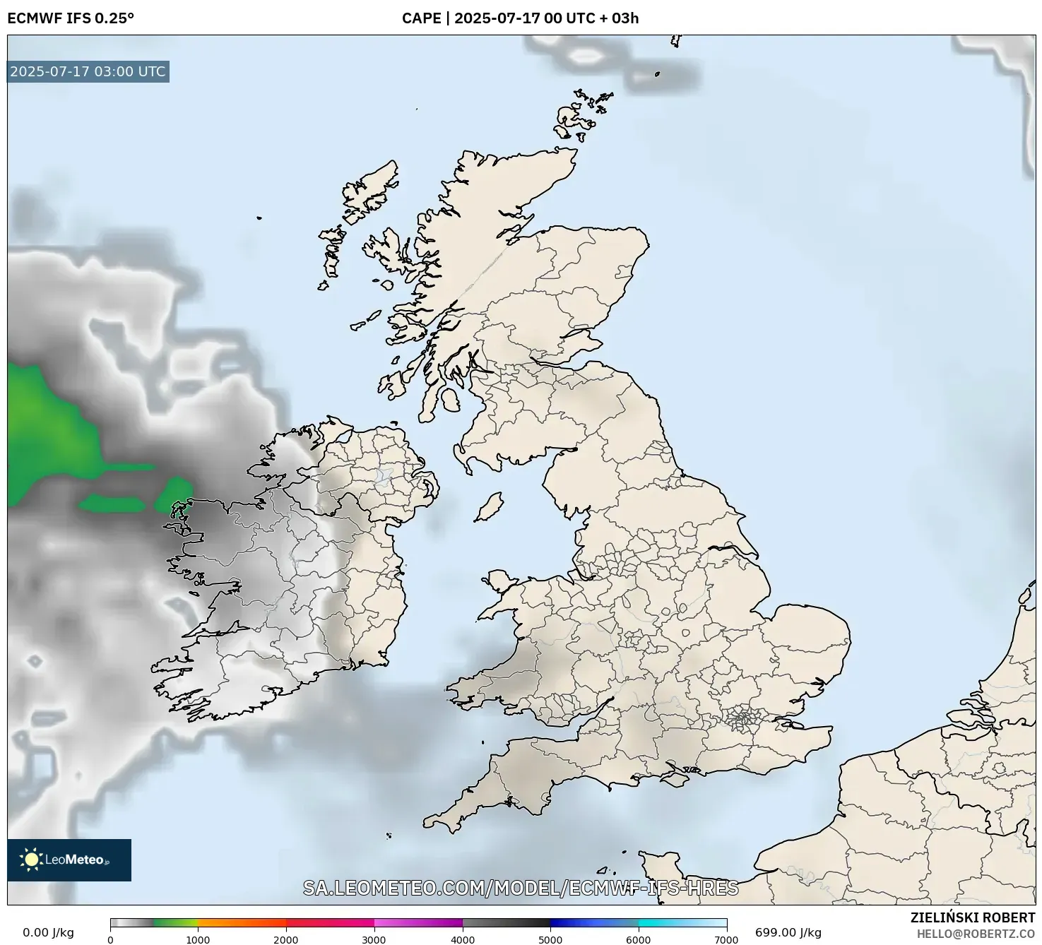 ECMWF IFS 0.25° model - United Kingdom, CAPE ECMWF IFS 0.25° model - United Kingdom, CAPE