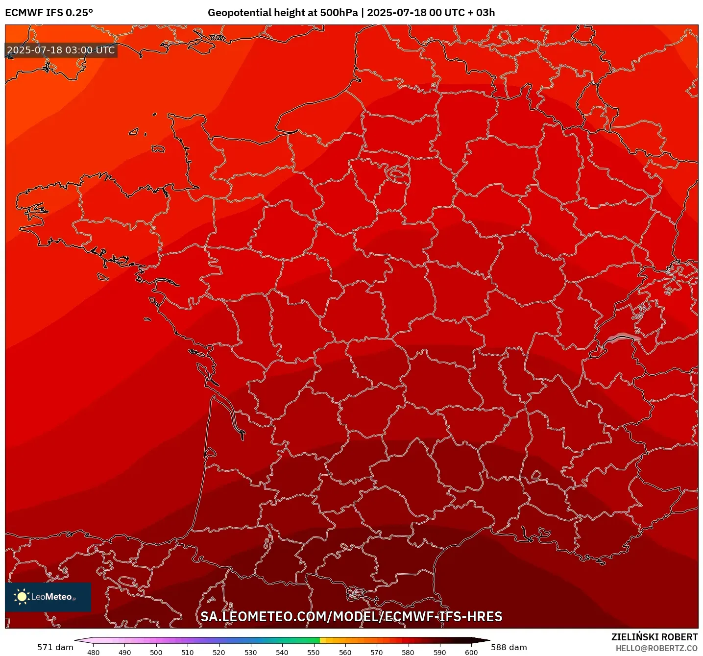 ECMWF IFS 0.25° model - France, Geopotential height at 500hPa ECMWF IFS 0.25° model - France, Geopotential height at 500hPa