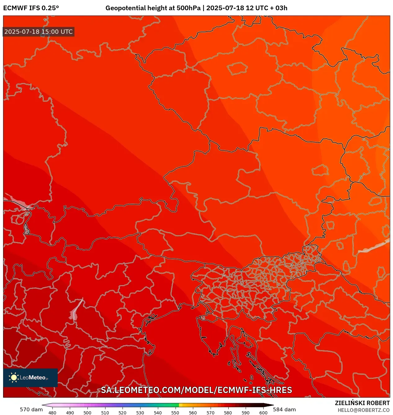 ECMWF IFS 0.25° model - Austria, Geopotential height at 500hPa ECMWF IFS 0.25° model - Austria, Geopotential height at 500hPa