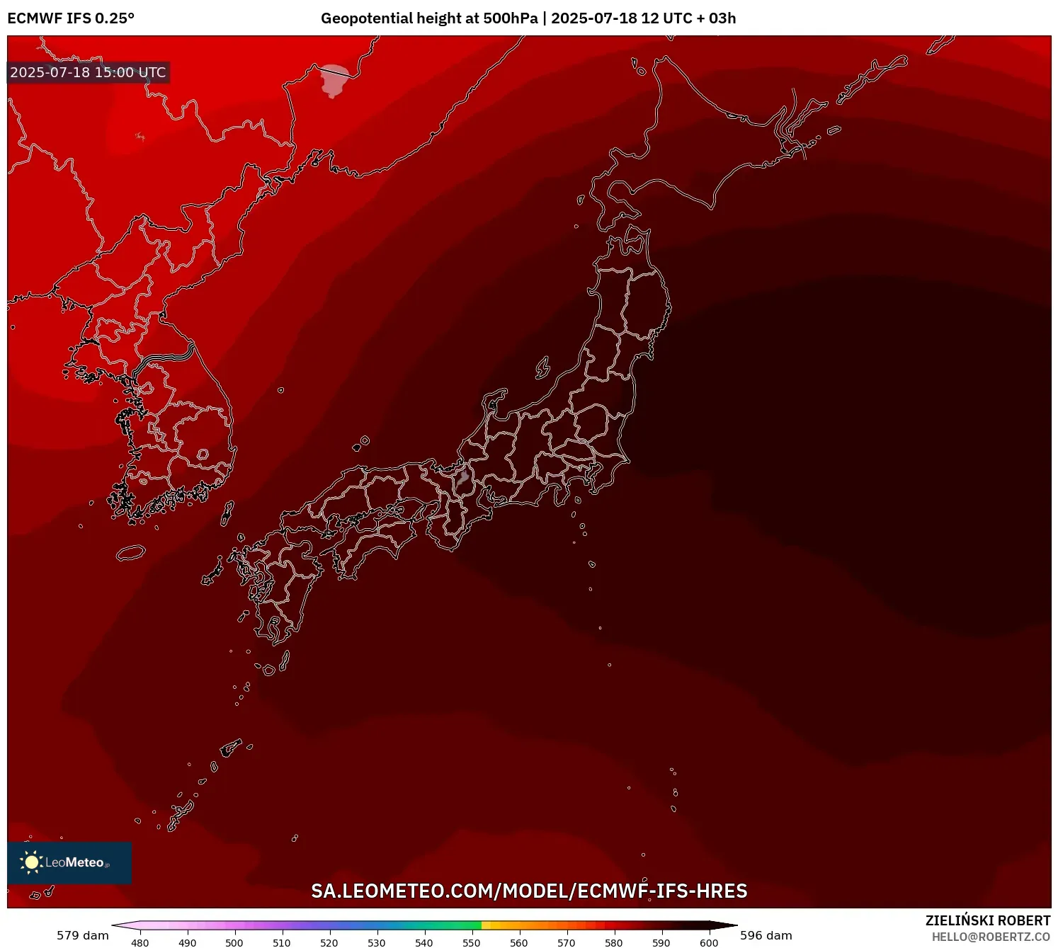 ECMWF IFS 0.25° model - Japan, Geopotential height at 500hPa ECMWF IFS 0.25° model - Japan, Geopotential height at 500hPa