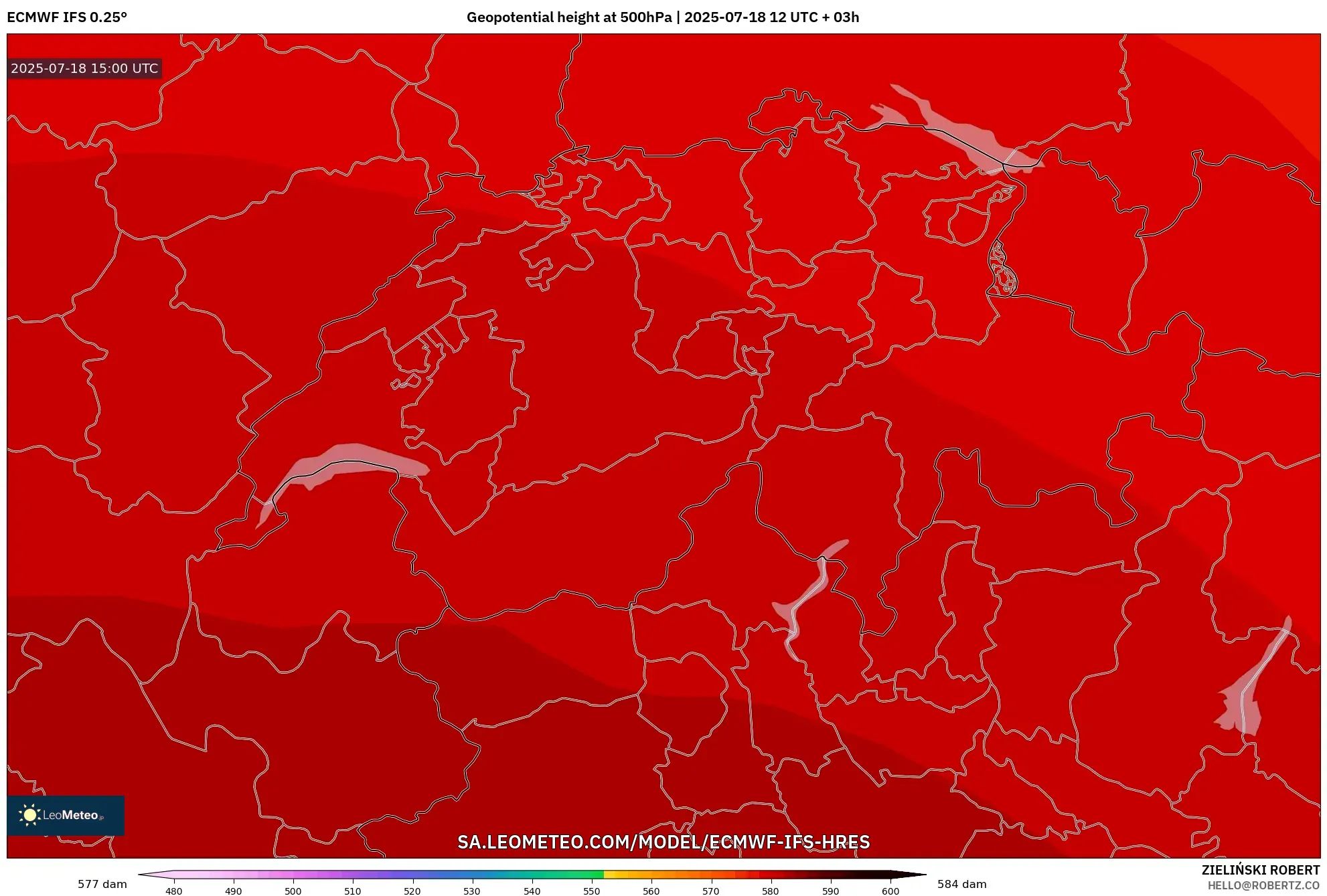 ECMWF IFS 0.25° model - Switzerland, Geopotential height at 500hPa