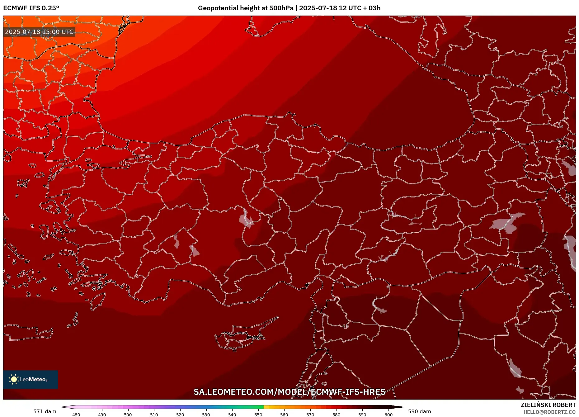 ECMWF IFS 0.25° model - Turkey, Geopotential height at 500hPa