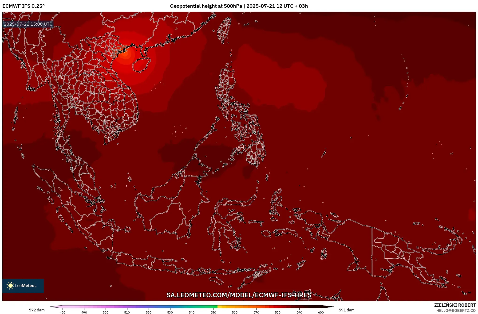 ECMWF IFS 0.25° model - South East Asia, Geopotential height at 500hPa ECMWF IFS 0.25° model - South East Asia, Geopotential height at 500hPa
