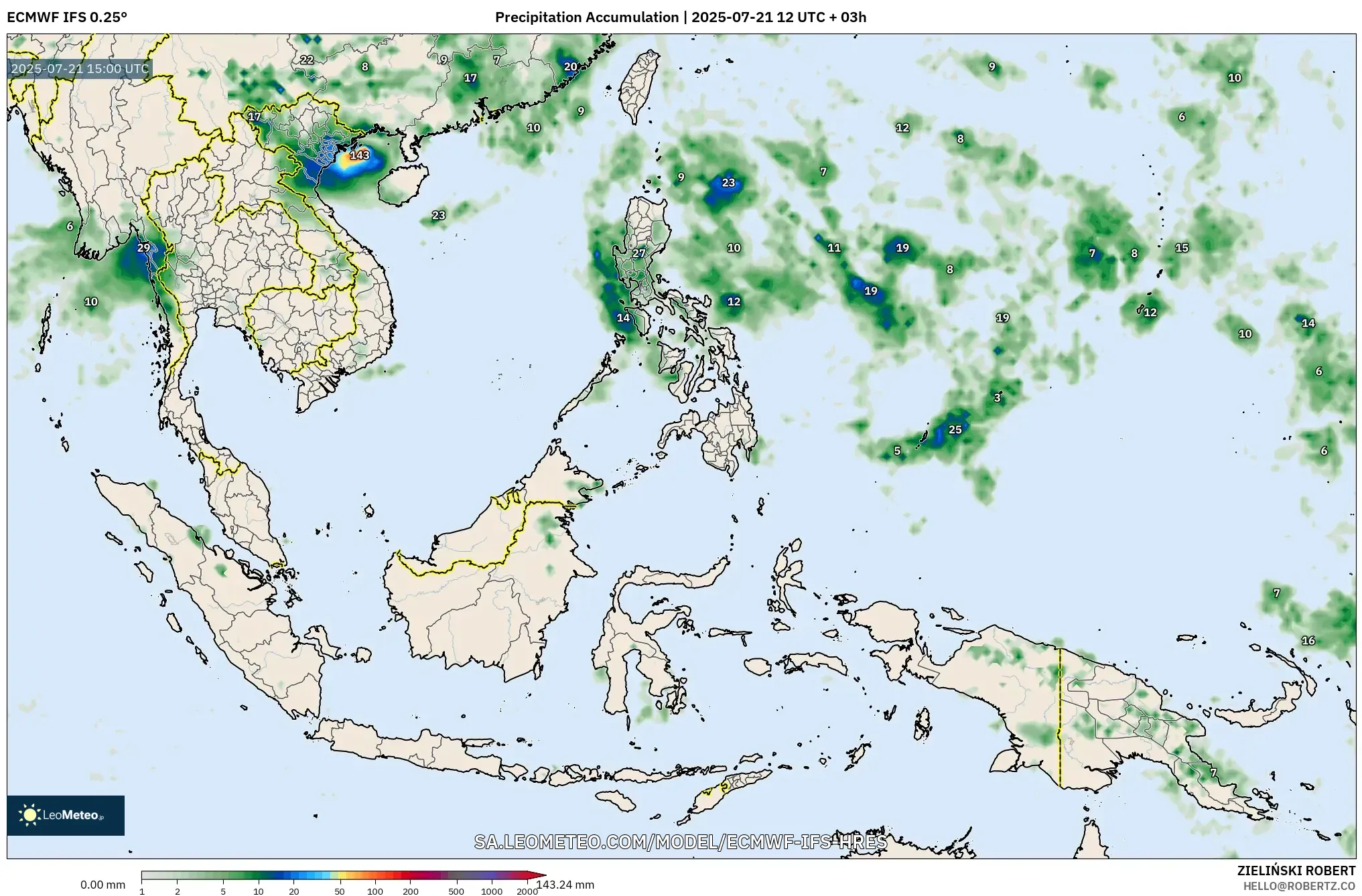 ECMWF IFS 0.25° model - South East Asia, Precipitation Accumulation ECMWF IFS 0.25° model - South East Asia, Precipitation Accumulation