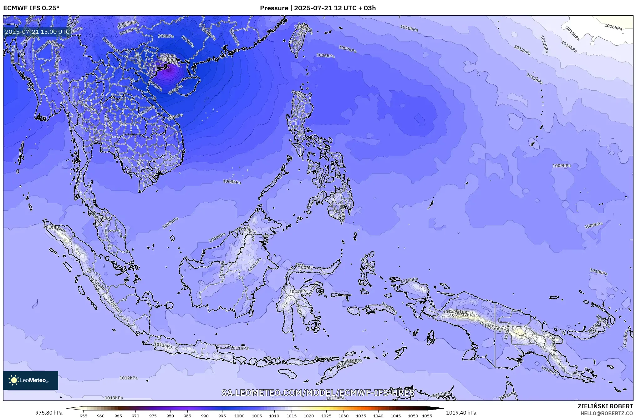 ECMWF IFS 0.25° model - South East Asia, Pressure ECMWF IFS 0.25° model - South East Asia, Pressure
