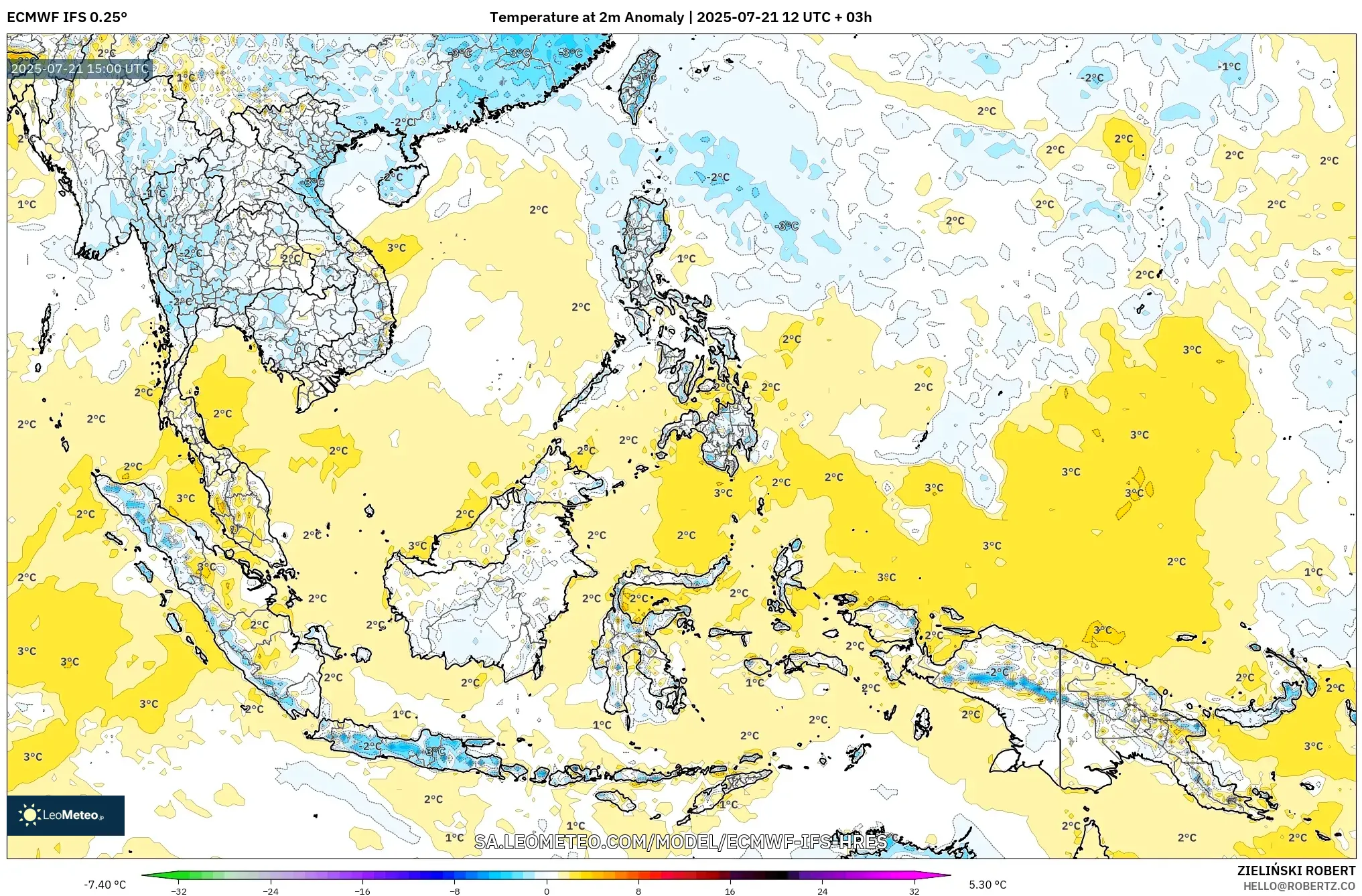 ECMWF IFS 0.25° model - South East Asia, Temperature at 2m Anomaly ECMWF IFS 0.25° model - South East Asia, Temperature at 2m Anomaly