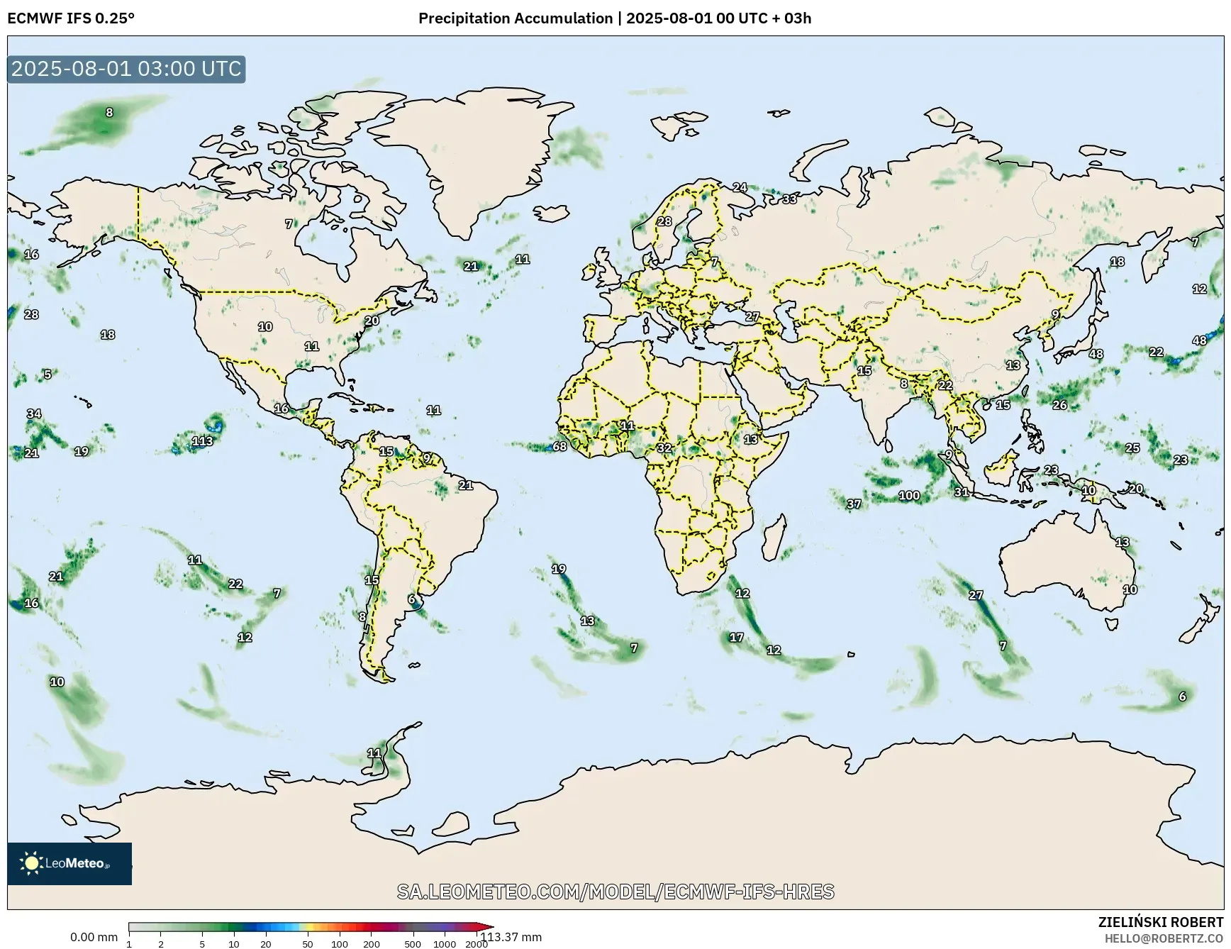ECMWF IFS 0.25° model - World, Precipitation Accumulation ECMWF IFS 0.25° model - World, Precipitation Accumulation