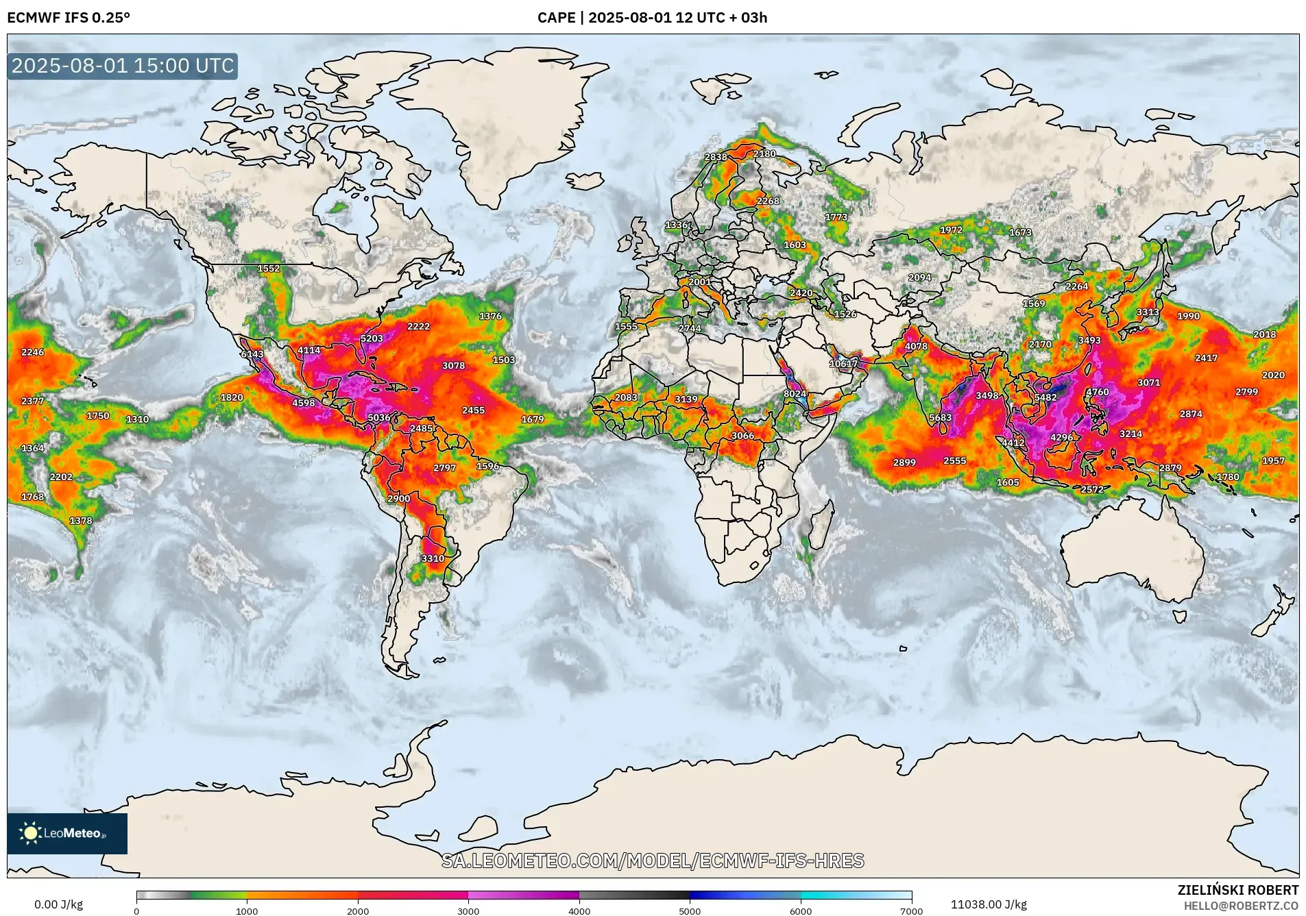 ECMWF IFS 0.25° model - World, CAPE