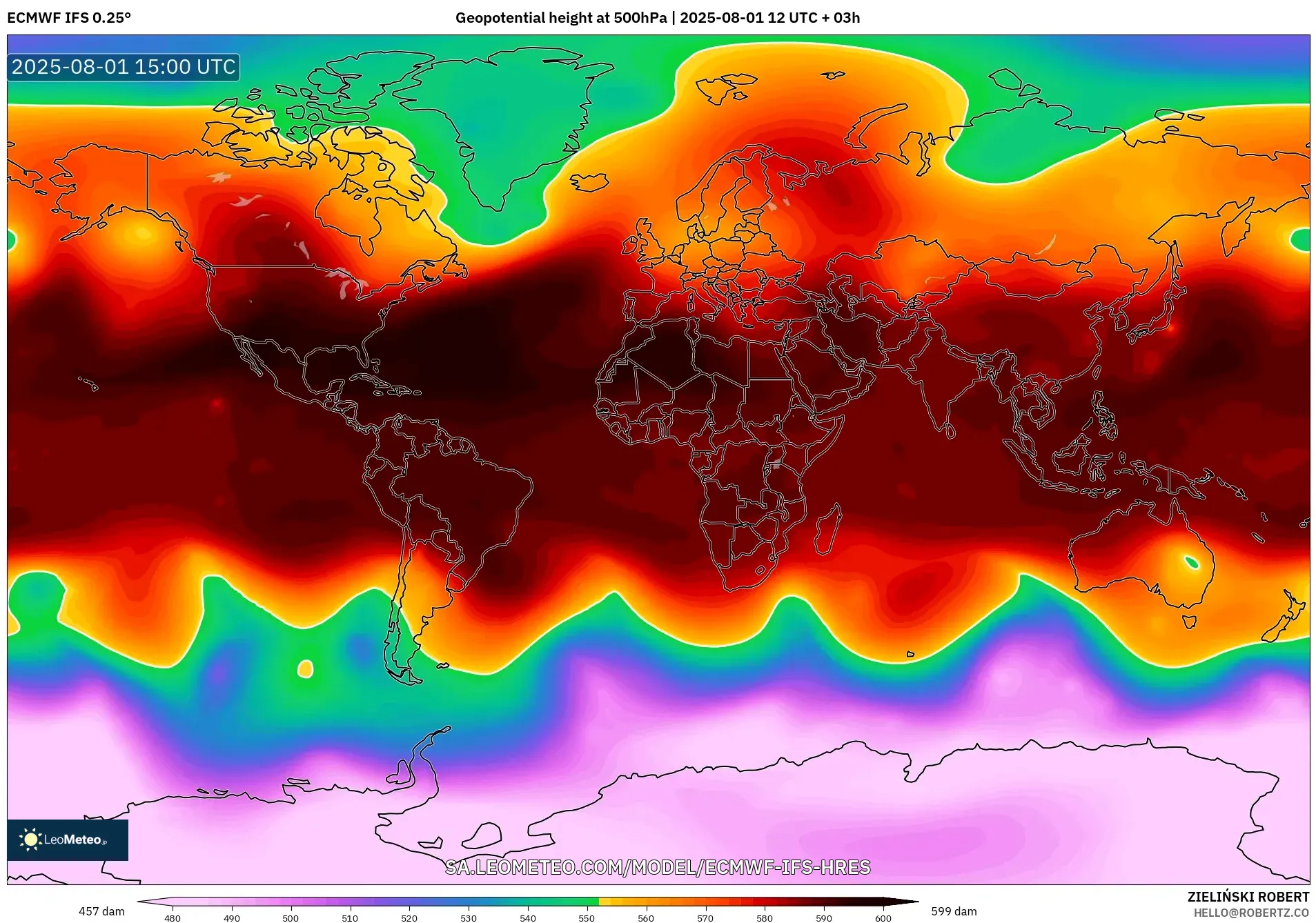 ECMWF IFS 0.25° model - World, Geopotential height at 500hPa ECMWF IFS 0.25° model - World, Geopotential height at 500hPa