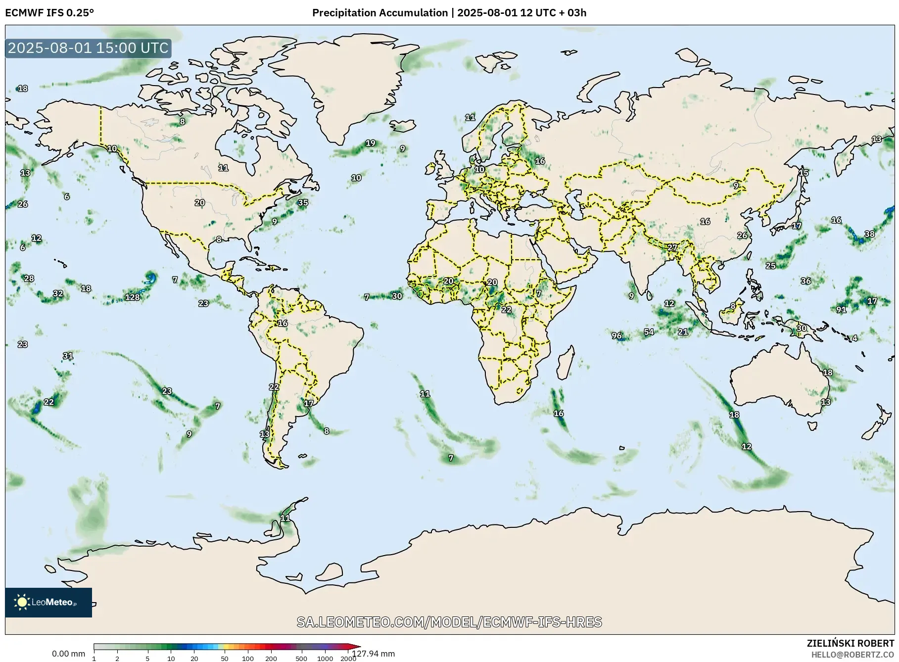 ECMWF IFS 0.25° model - Dunia, Akumulasi Curah Hujan ECMWF IFS 0.25° model - Dunia, Akumulasi Curah Hujan