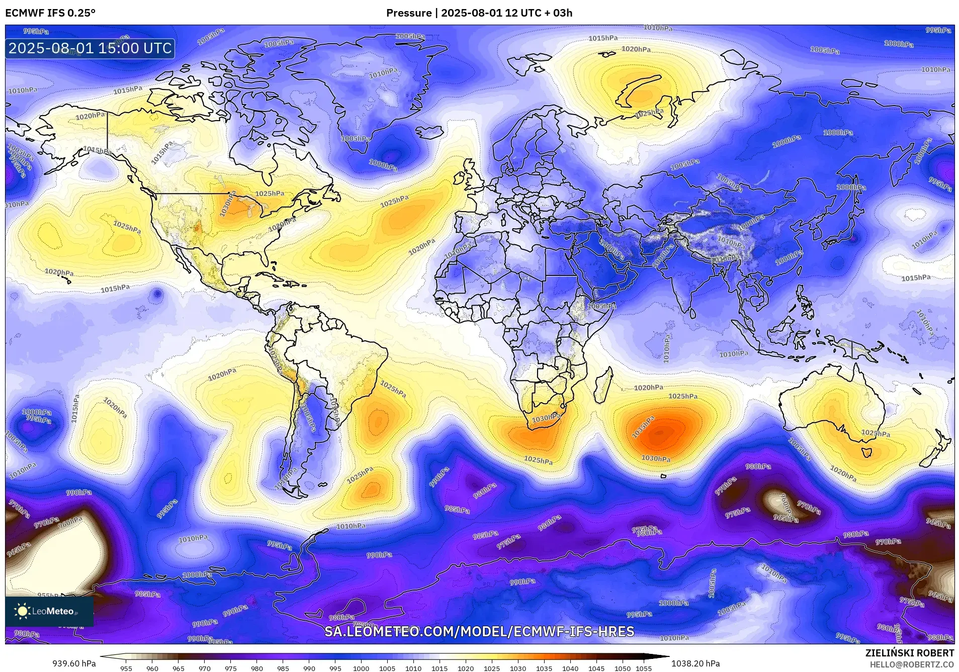 ECMWF IFS 0.25° model - World, Pressure ECMWF IFS 0.25° model - World, Pressure