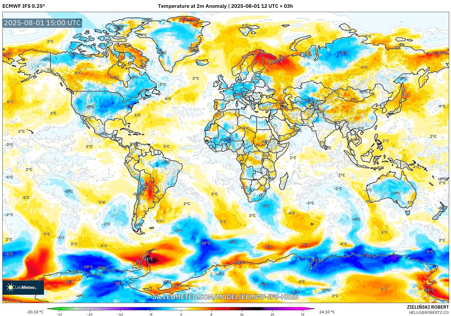 ECMWF IFS 0.25° model - World, Temperature at 2m Anomaly ECMWF IFS 0.25° model - World, Temperature at 2m Anomaly