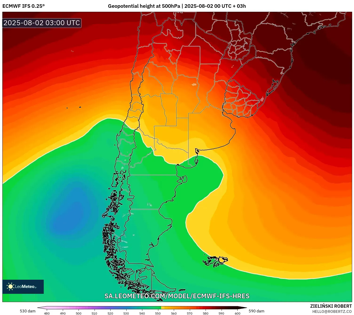ECMWF IFS 0.25° model - Argentina, Ketinggian geopotensial pada 500 hPa