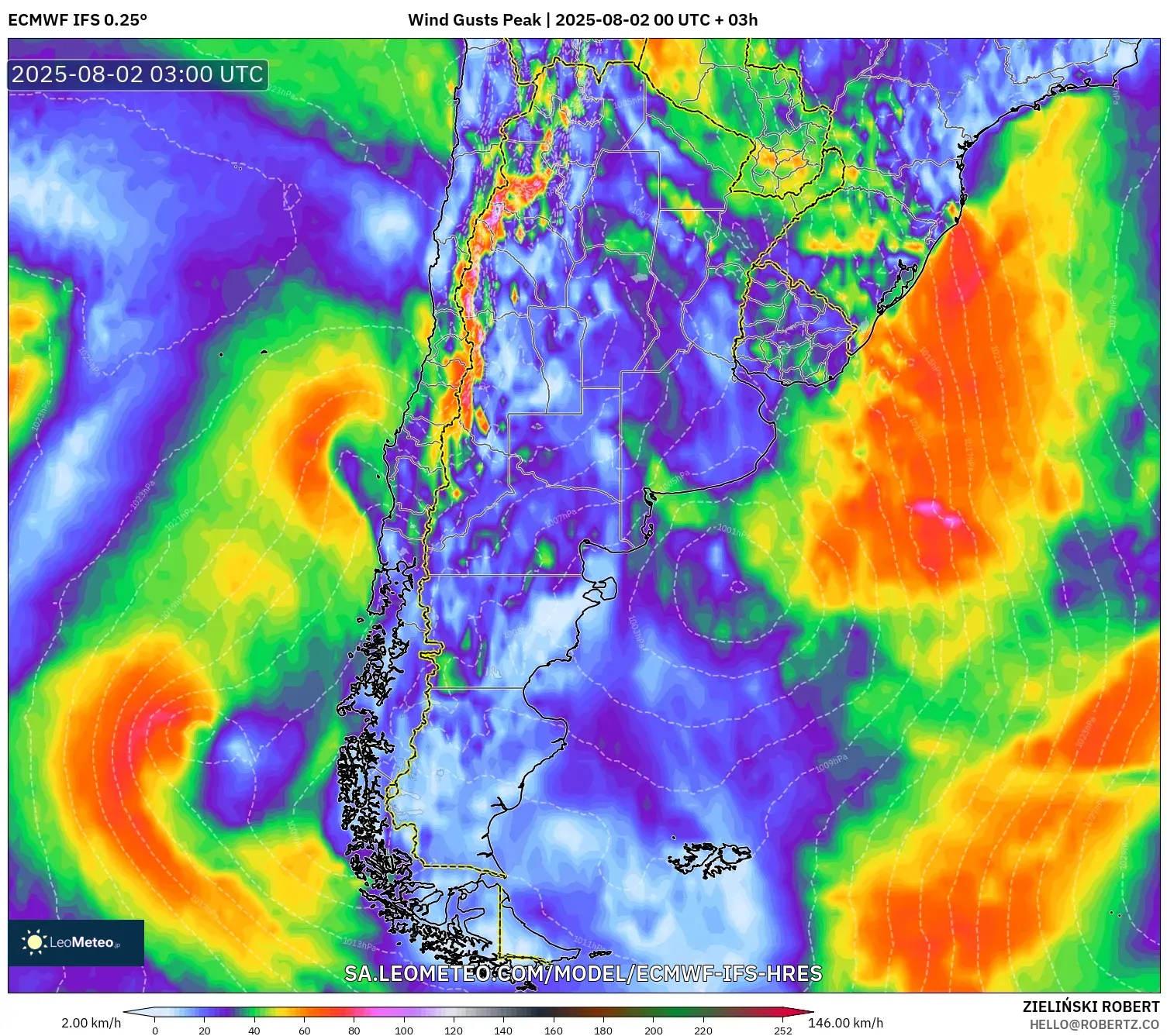 ECMWF IFS 0.25° model - Argentina, Puncak Hembusan