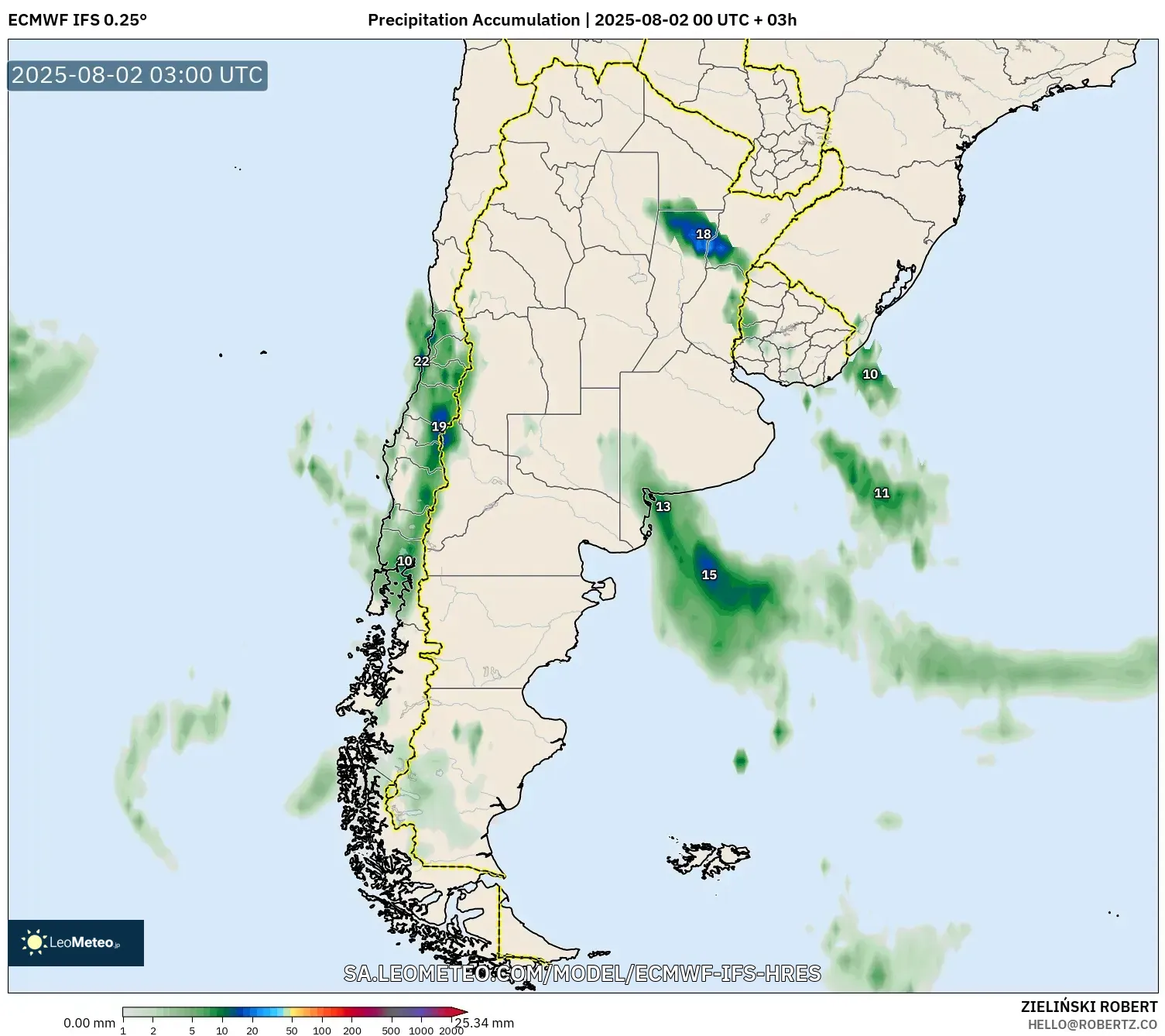 ECMWF IFS 0.25° model - Argentina, Akumulasi Curah Hujan