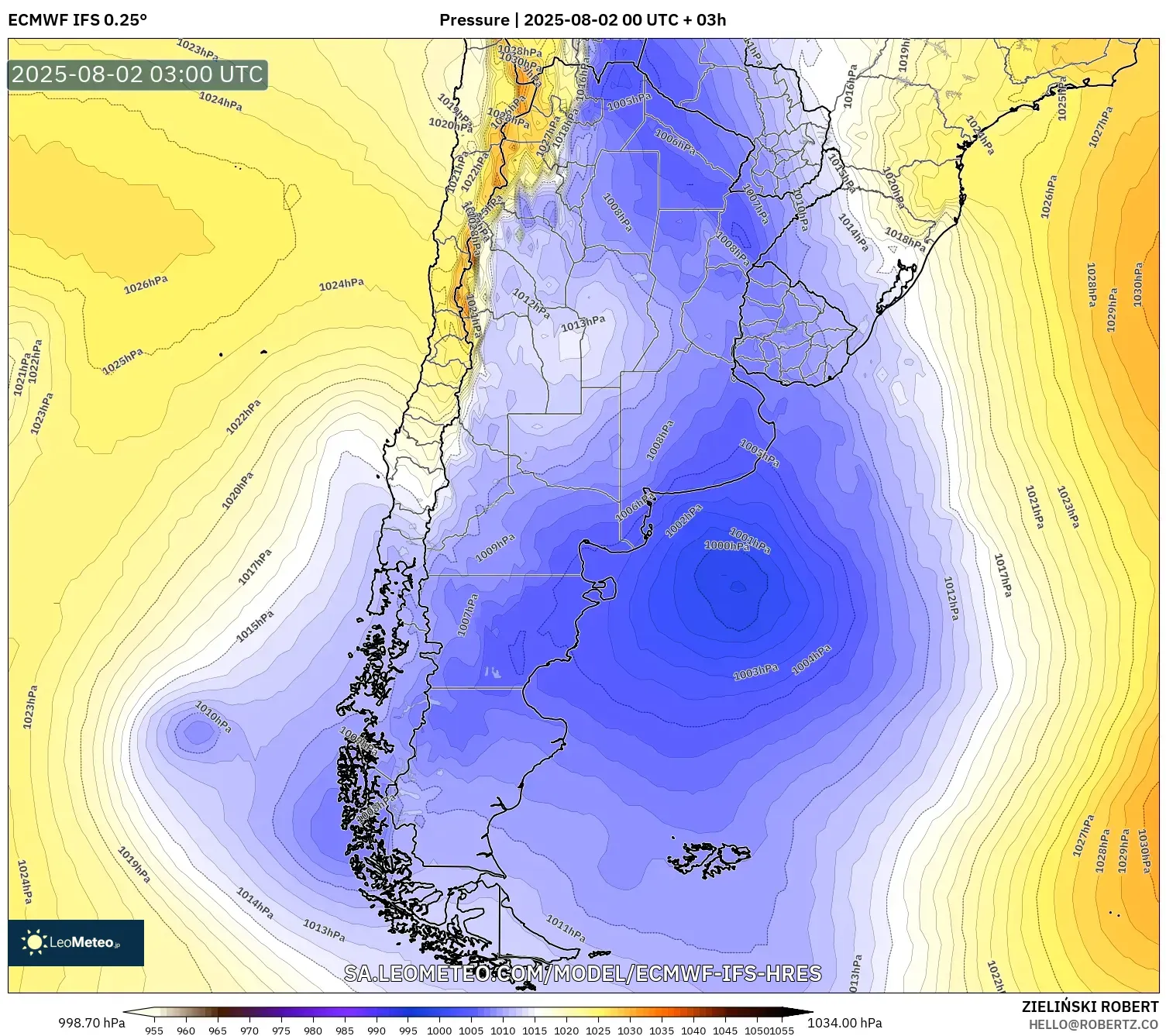 ECMWF IFS 0.25° model - Argentina, Tekanan ECMWF IFS 0.25° model - Argentina, Tekanan