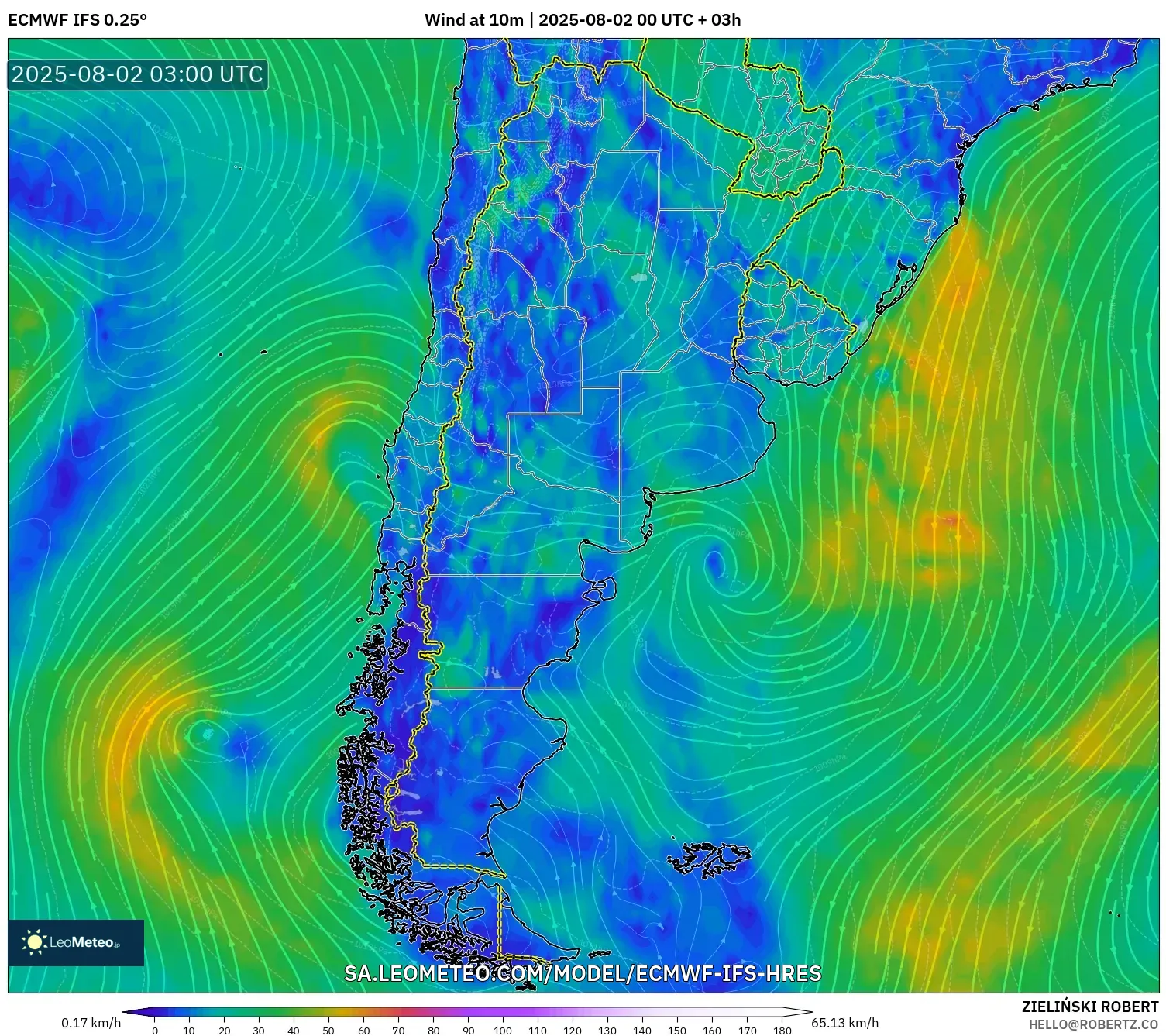ECMWF IFS 0.25° model - Argentina, Angin 10 m ECMWF IFS 0.25° model - Argentina, Angin 10 m