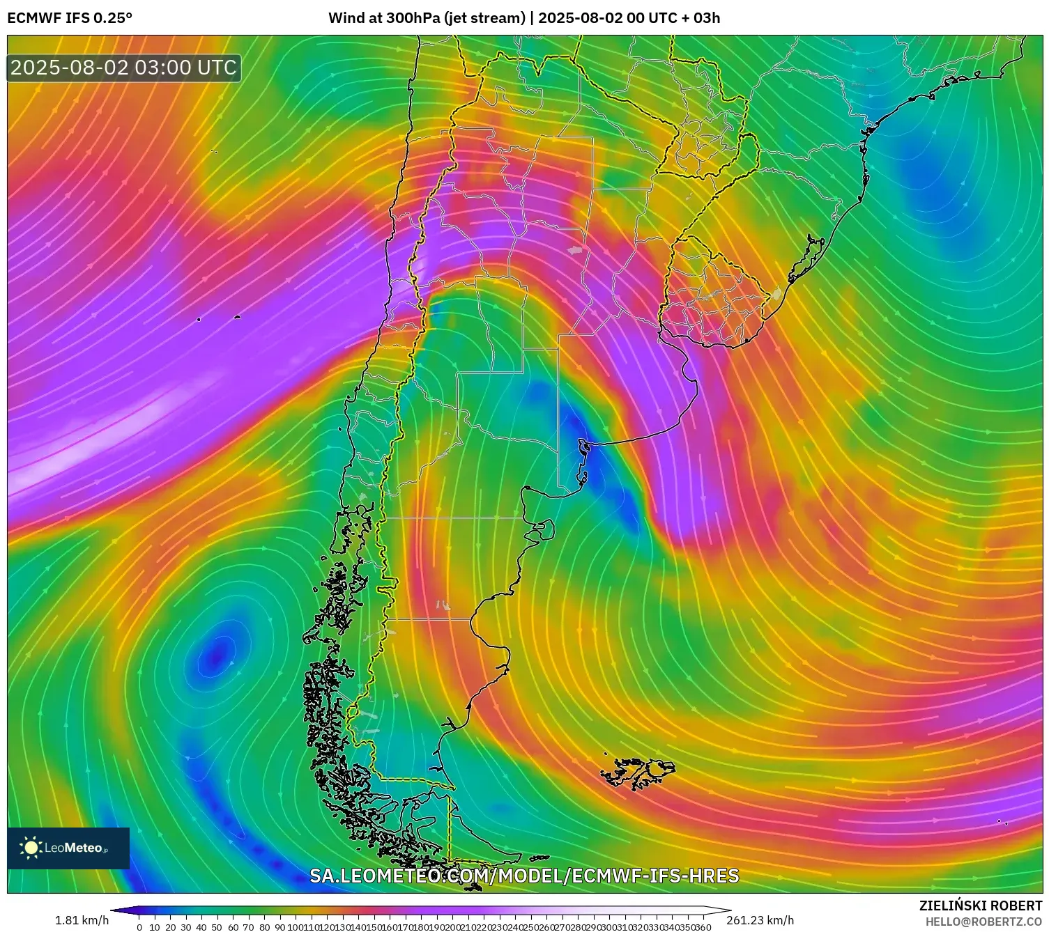 ECMWF IFS 0.25° model - Argentina, Angin 300 hPa (aliran jet) ECMWF IFS 0.25° model - Argentina, Angin 300 hPa (aliran jet)