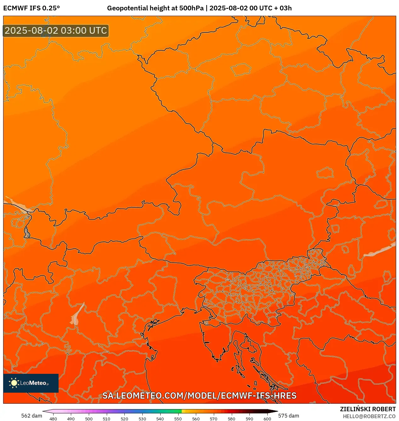 ECMWF IFS 0.25° model - Austria, Ketinggian geopotensial pada 500 hPa ECMWF IFS 0.25° model - Austria, Ketinggian geopotensial pada 500 hPa