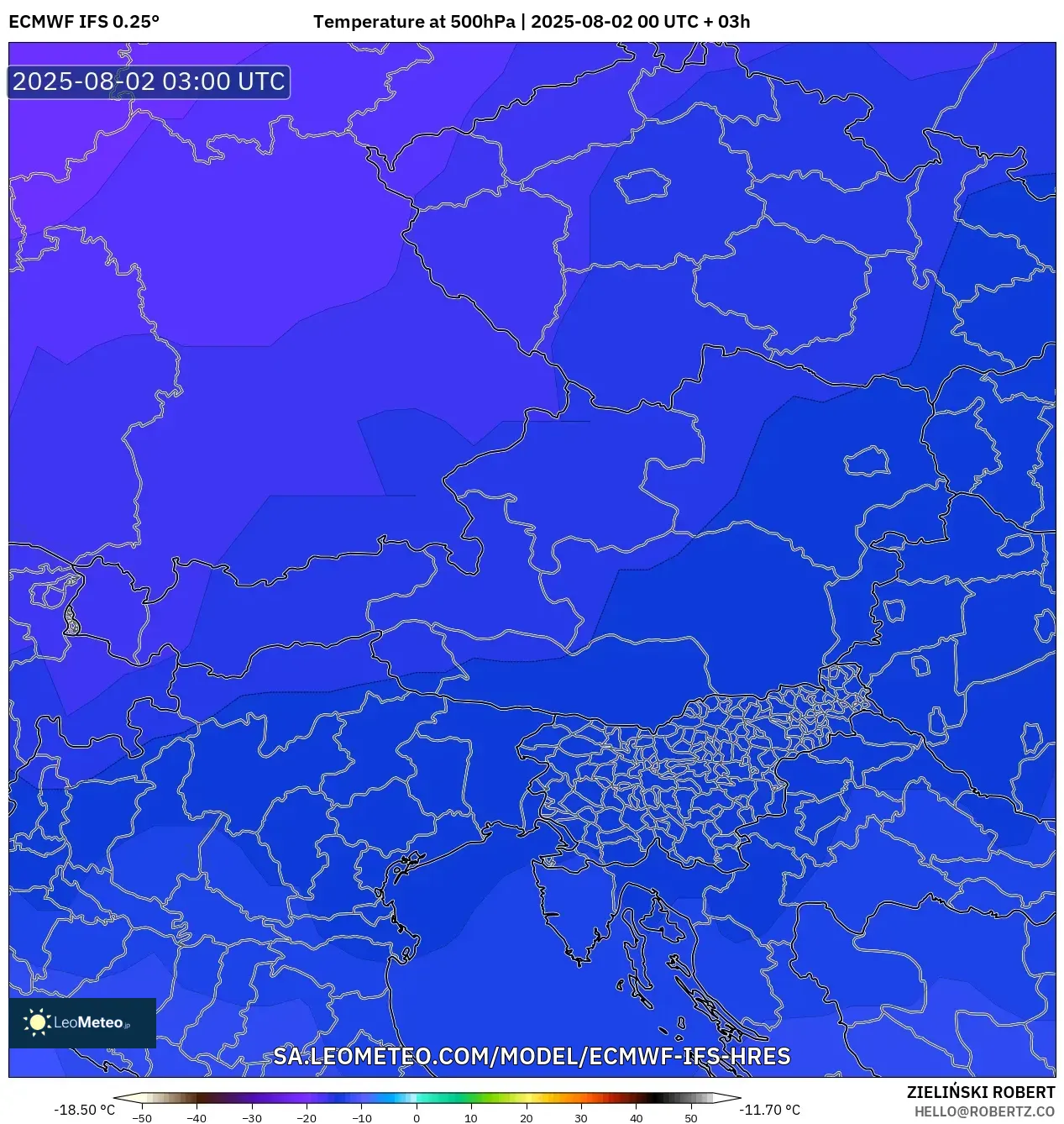 ECMWF IFS 0.25° model - Austria, Suhu 500 hPa ECMWF IFS 0.25° model - Austria, Suhu 500 hPa