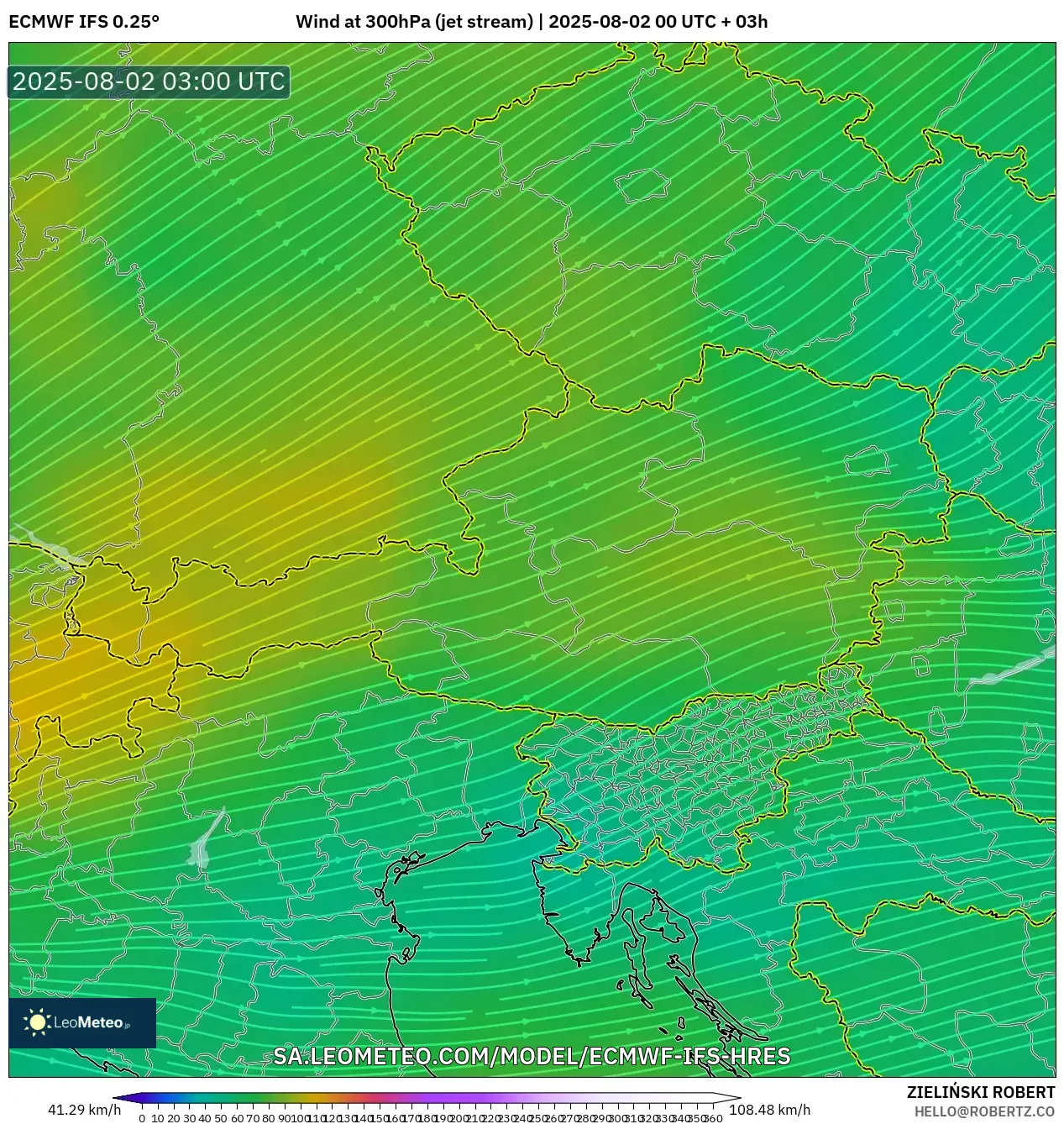 ECMWF IFS 0.25° model - Austria, Angin 300 hPa (aliran jet) ECMWF IFS 0.25° model - Austria, Angin 300 hPa (aliran jet)