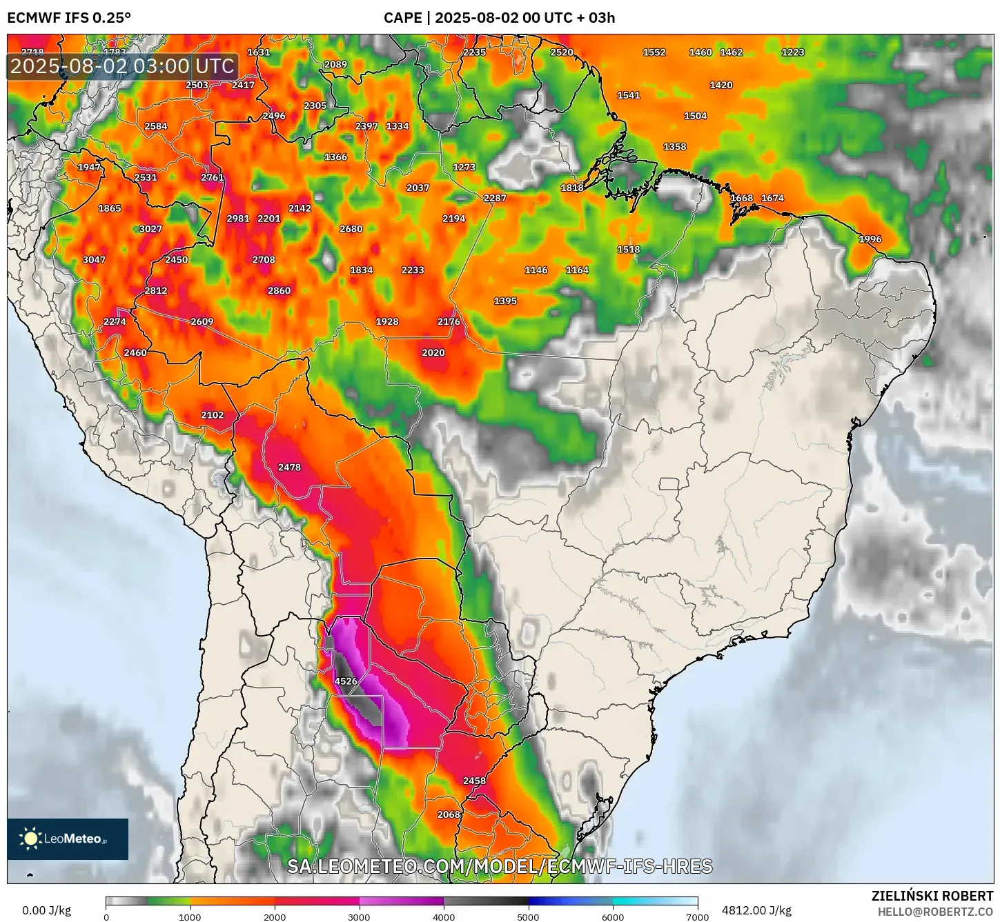 ECMWF IFS 0.25° model - Brazil, CAPE