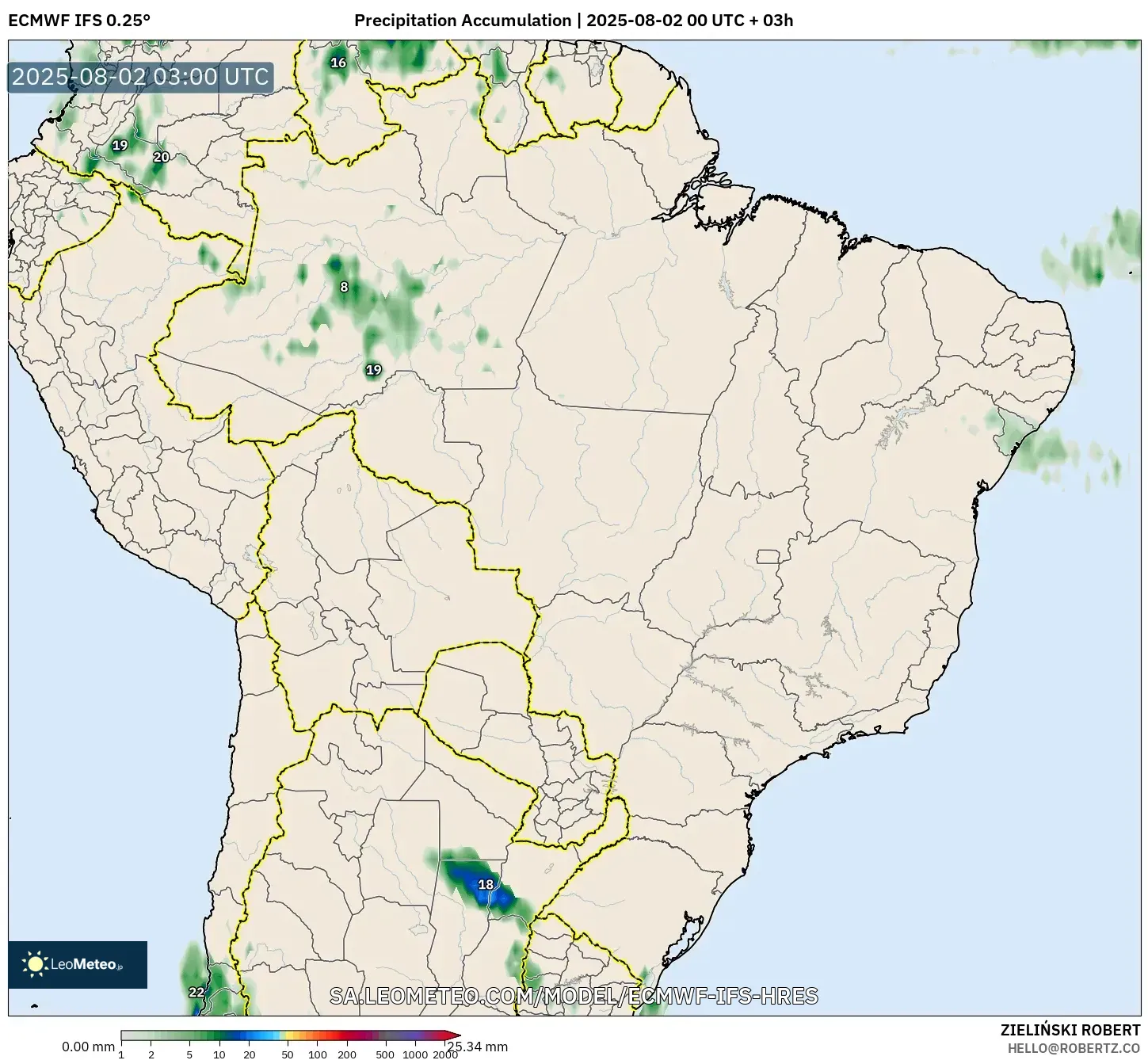 ECMWF IFS 0.25° model - Brazil, Pengumpulan Hujan ECMWF IFS 0.25° model - Brazil, Pengumpulan Hujan