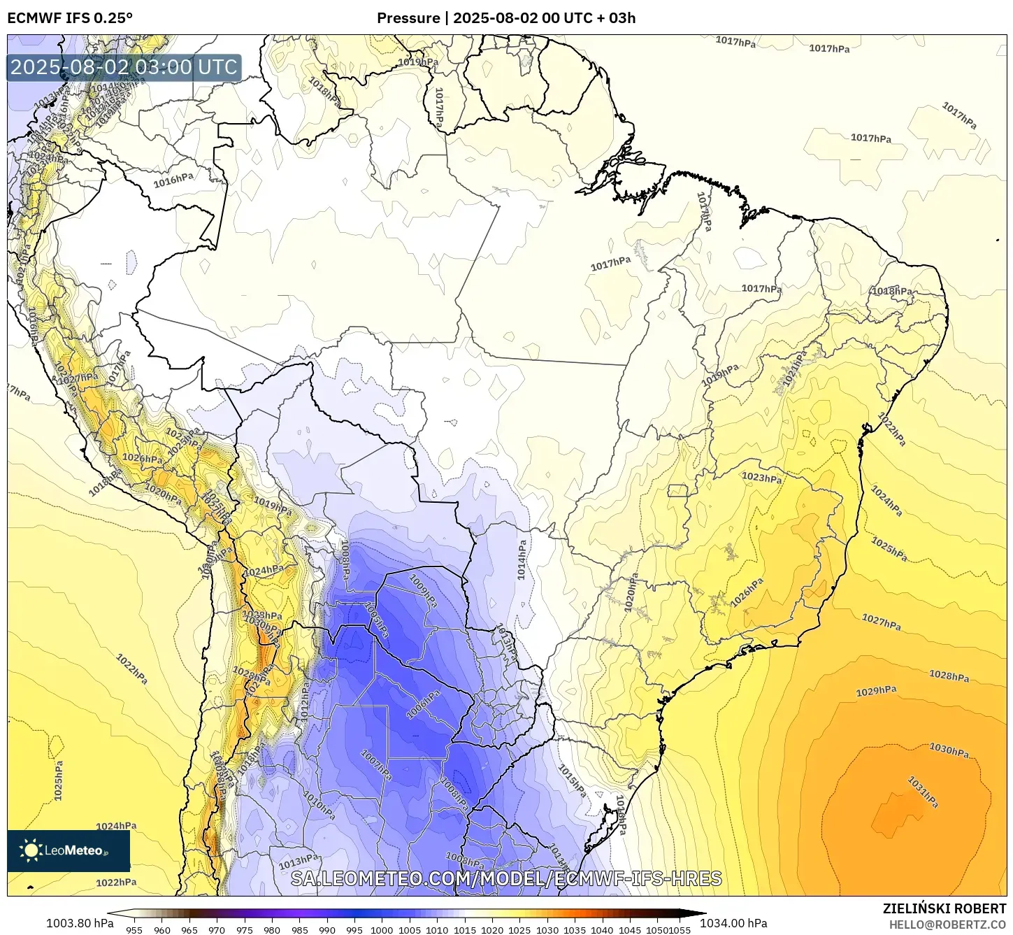 ECMWF IFS 0.25° model - Brasil, Tekanan ECMWF IFS 0.25° model - Brasil, Tekanan