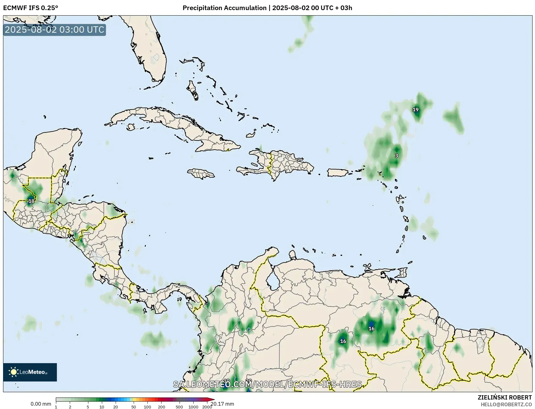 ECMWF IFS 0.25° model - Karibia, Akumulasi Curah Hujan ECMWF IFS 0.25° model - Karibia, Akumulasi Curah Hujan