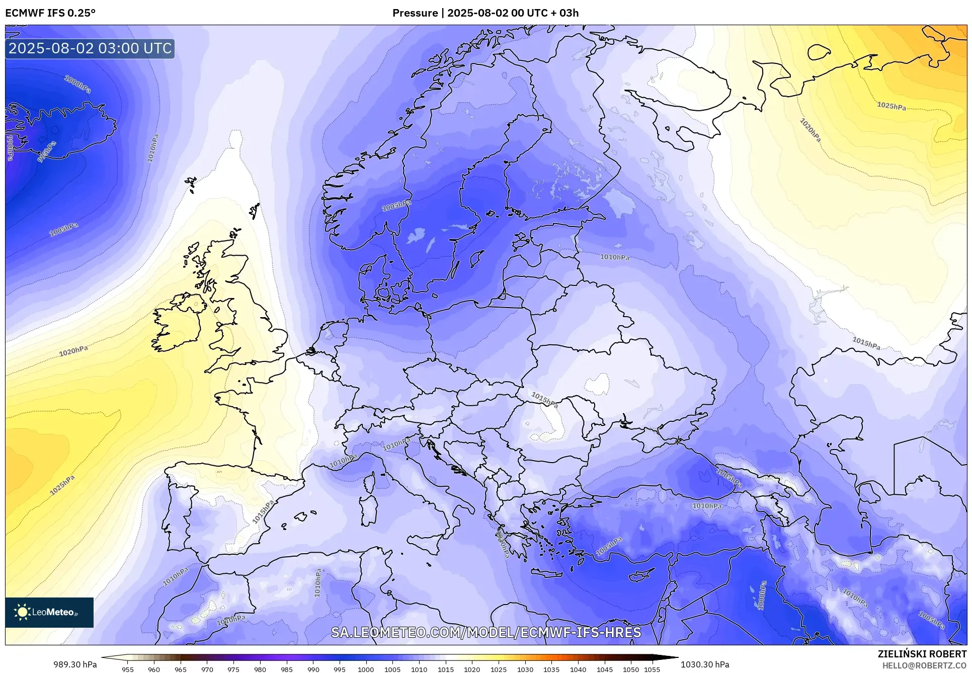 ECMWF IFS 0.25° model - Eropa, Tekanan ECMWF IFS 0.25° model - Eropa, Tekanan