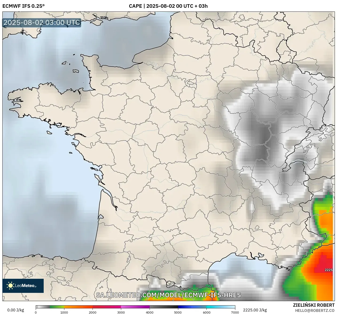 ECMWF IFS 0.25° model - Perancis, CAPE