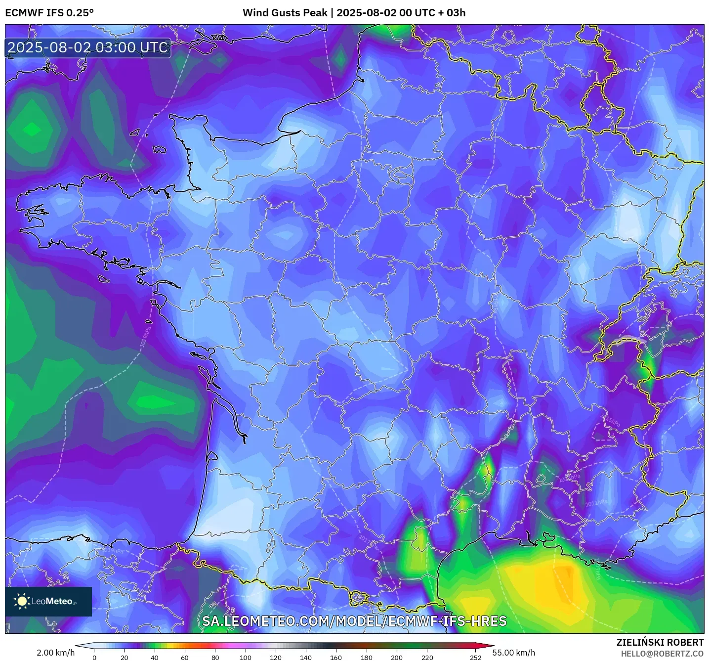 ECMWF IFS 0.25° model - Prancis, Puncak Hembusan ECMWF IFS 0.25° model - Prancis, Puncak Hembusan