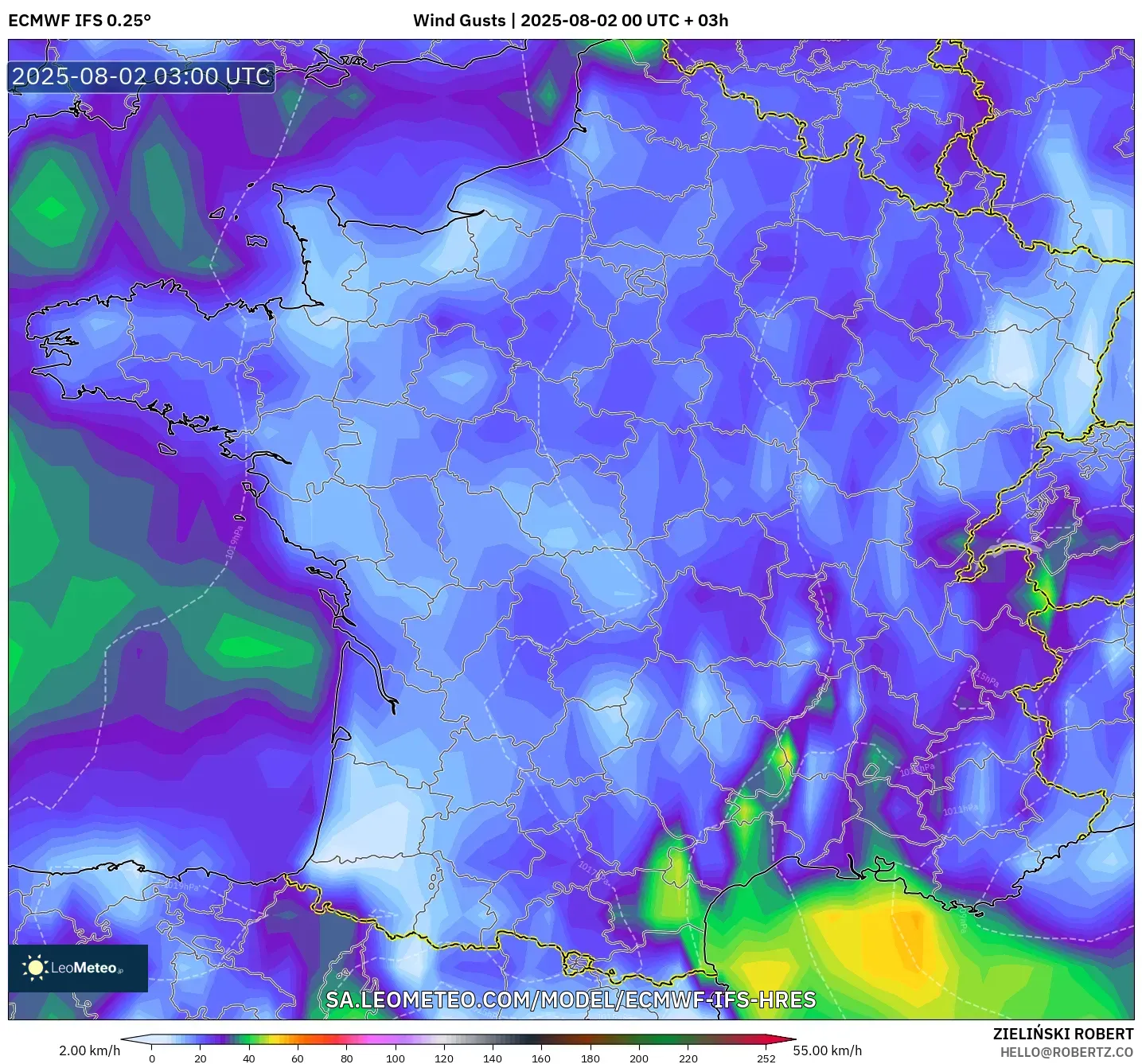 ECMWF IFS 0.25° model - Prancis, Hembusan Angin ECMWF IFS 0.25° model - Prancis, Hembusan Angin