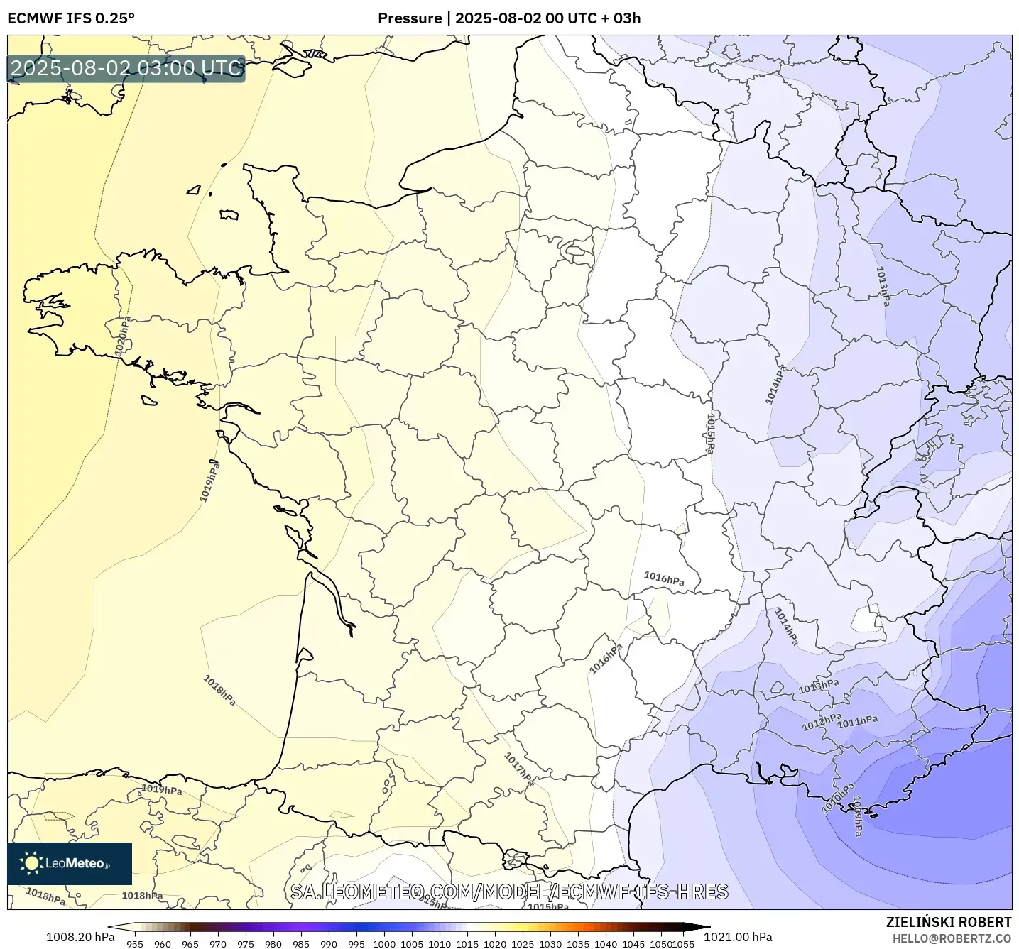 ECMWF IFS 0.25° model - Prancis, Tekanan