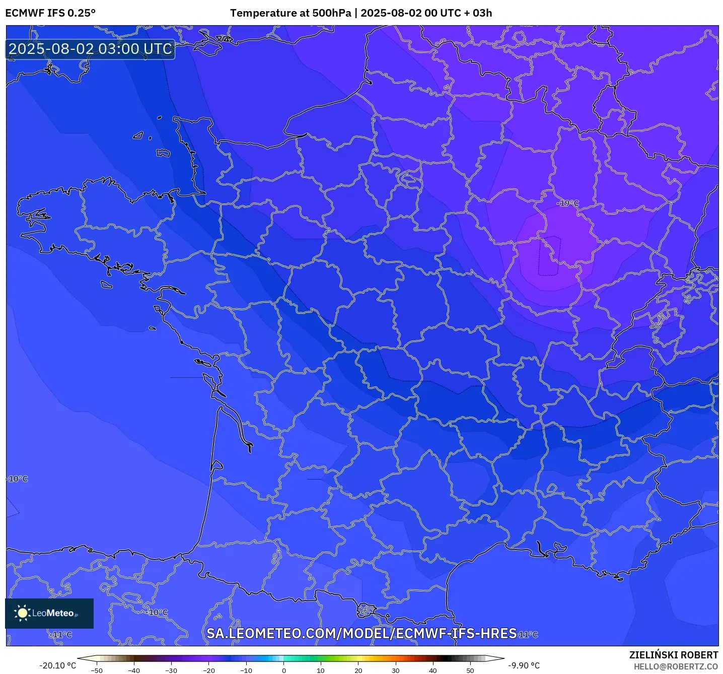 ECMWF IFS 0.25° model - Prancis, Suhu 500 hPa ECMWF IFS 0.25° model - Prancis, Suhu 500 hPa