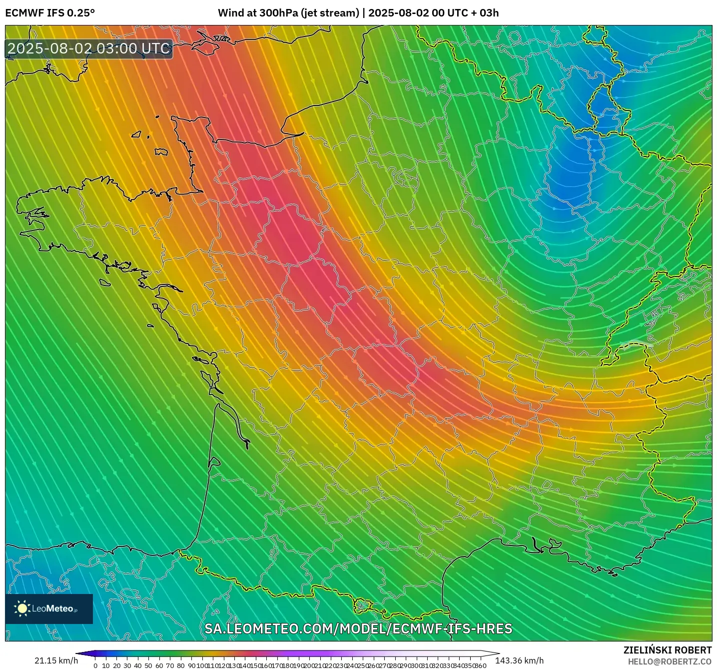 ECMWF IFS 0.25° model - Prancis, Angin 300 hPa (aliran jet) ECMWF IFS 0.25° model - Prancis, Angin 300 hPa (aliran jet)