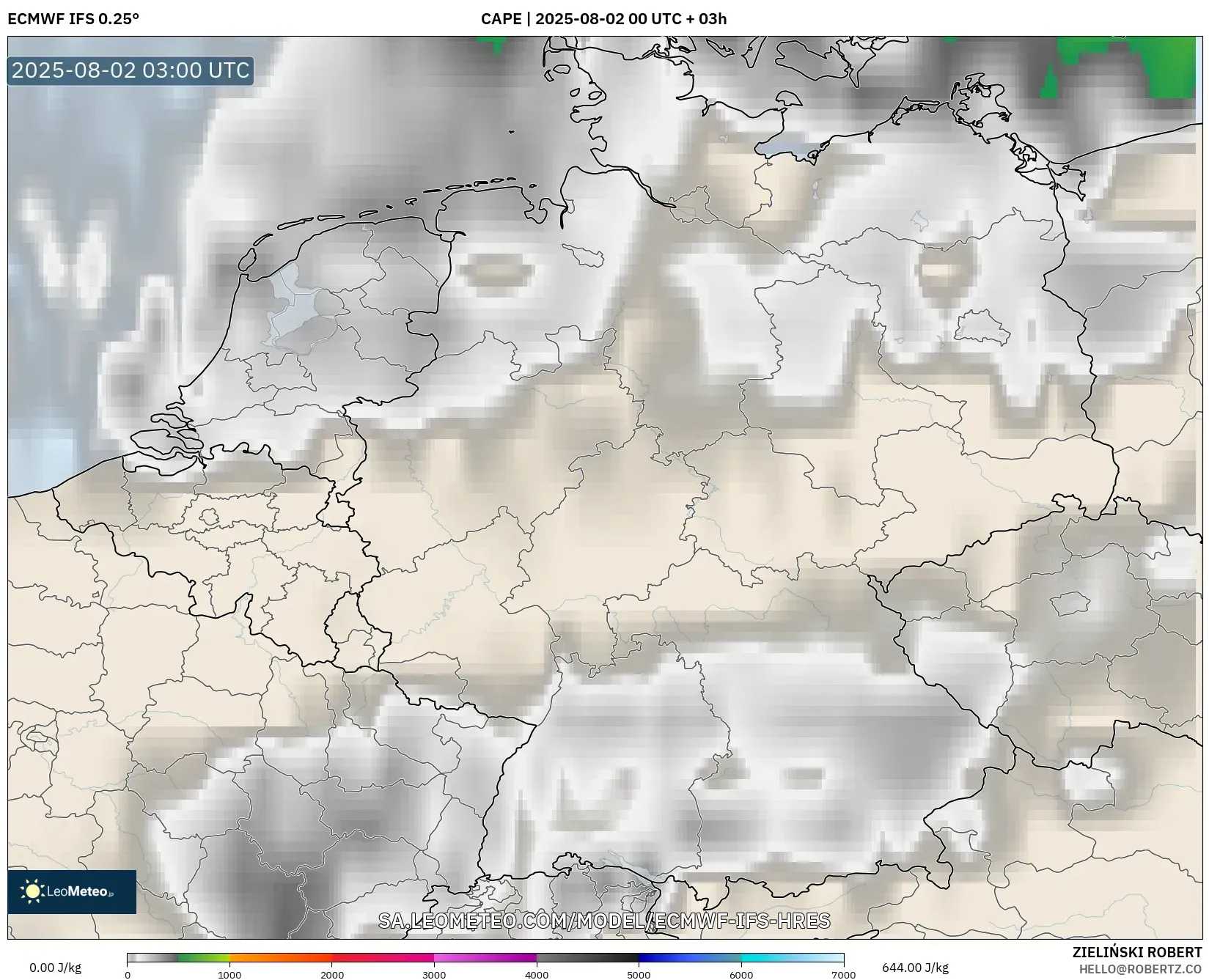 ECMWF IFS 0.25° model - Jerman, CAPE