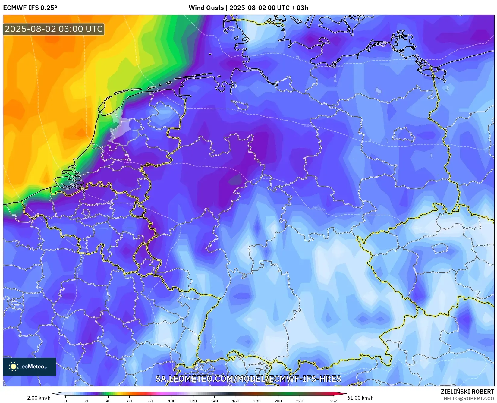 ECMWF IFS 0.25° model - Jerman, Hembusan Angin ECMWF IFS 0.25° model - Jerman, Hembusan Angin