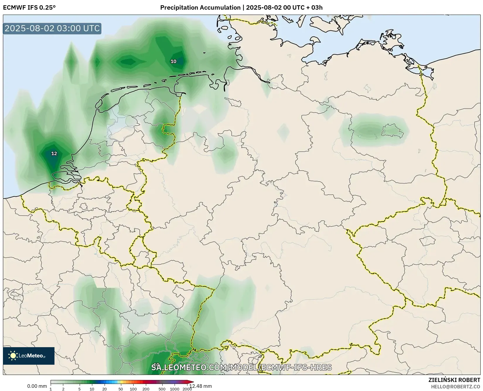 ECMWF IFS 0.25° model - Jerman, Pengumpulan Hujan ECMWF IFS 0.25° model - Jerman, Pengumpulan Hujan