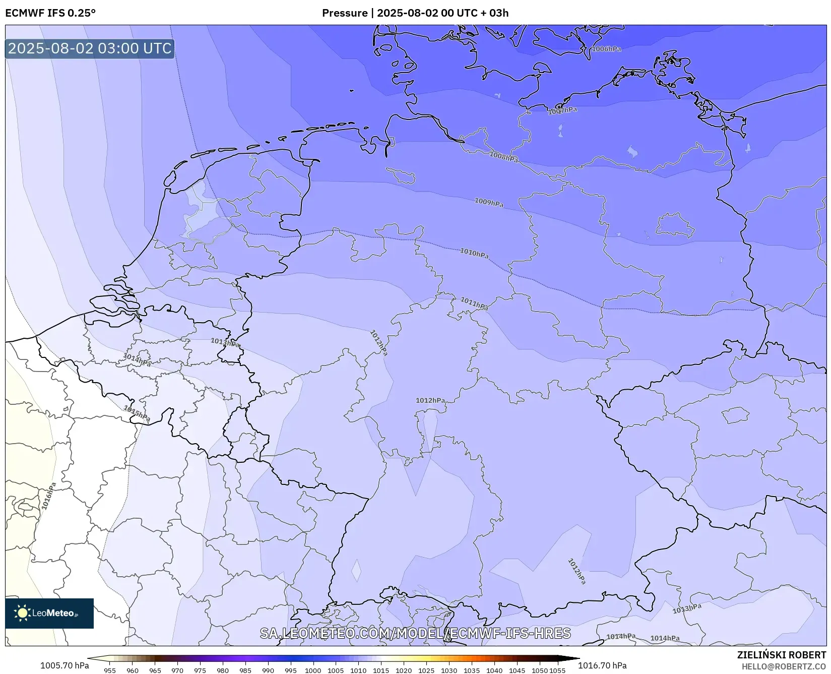 ECMWF IFS 0.25° model - Jerman, Tekanan ECMWF IFS 0.25° model - Jerman, Tekanan