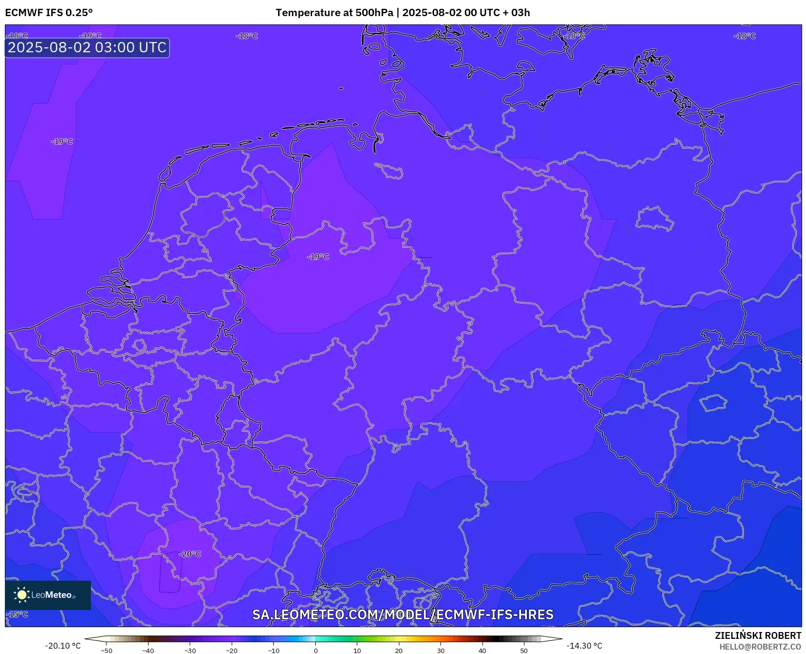 ECMWF IFS 0.25° model - Jerman, Suhu 500 hPa ECMWF IFS 0.25° model - Jerman, Suhu 500 hPa