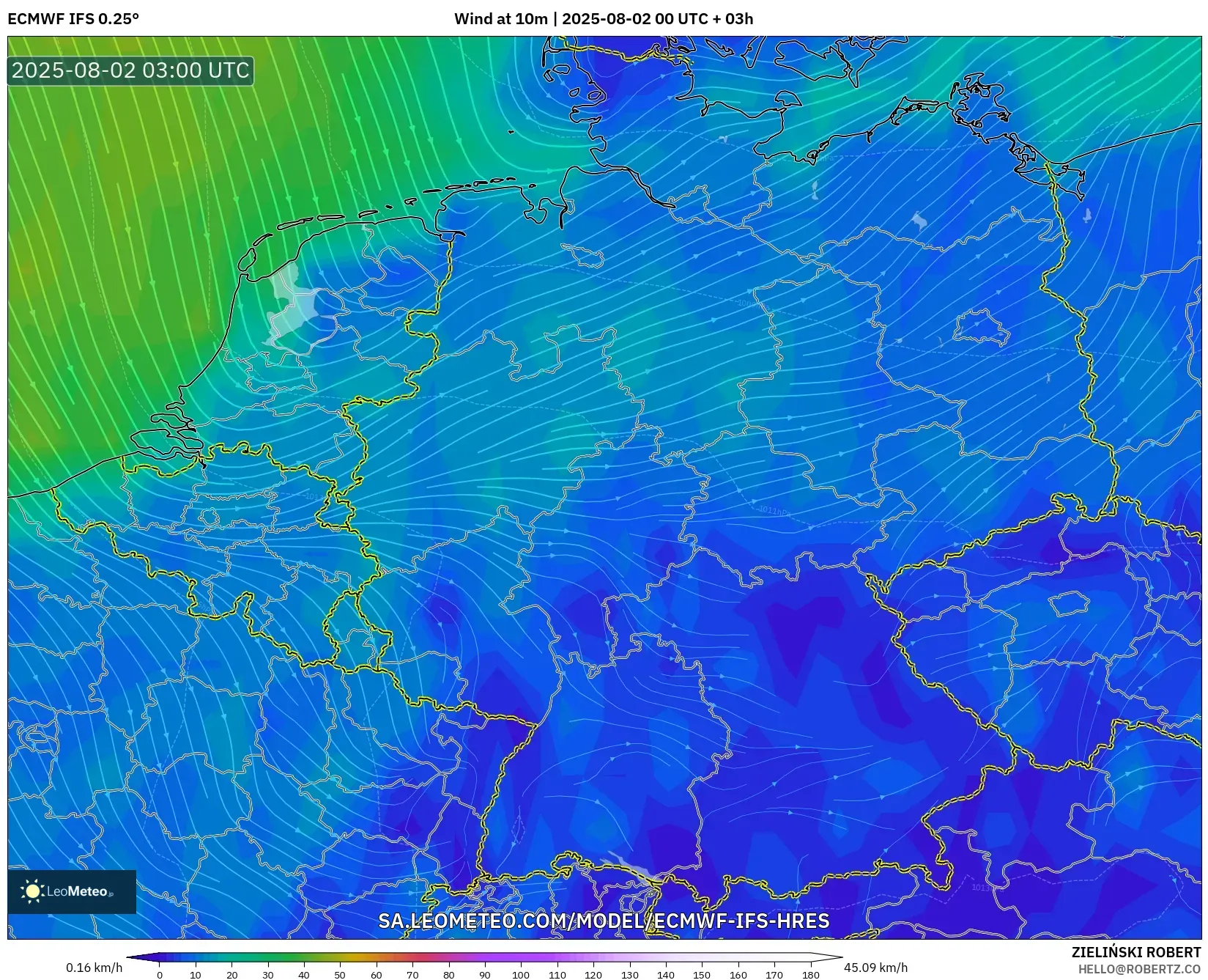 ECMWF IFS 0.25° model - Jerman, Angin 10 m ECMWF IFS 0.25° model - Jerman, Angin 10 m