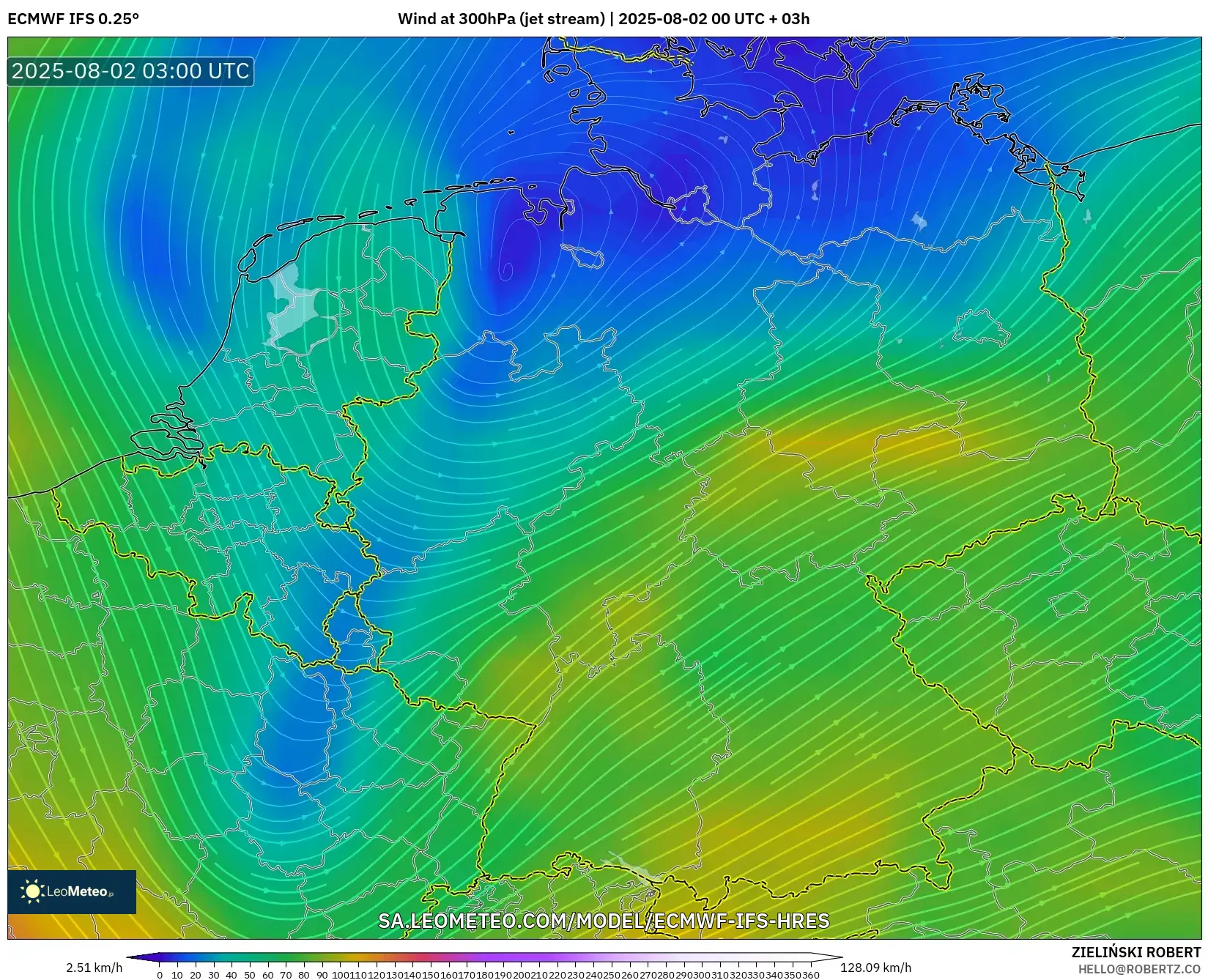 ECMWF IFS 0.25° model - Jerman, Angin 300 hPa (aliran jet) ECMWF IFS 0.25° model - Jerman, Angin 300 hPa (aliran jet)