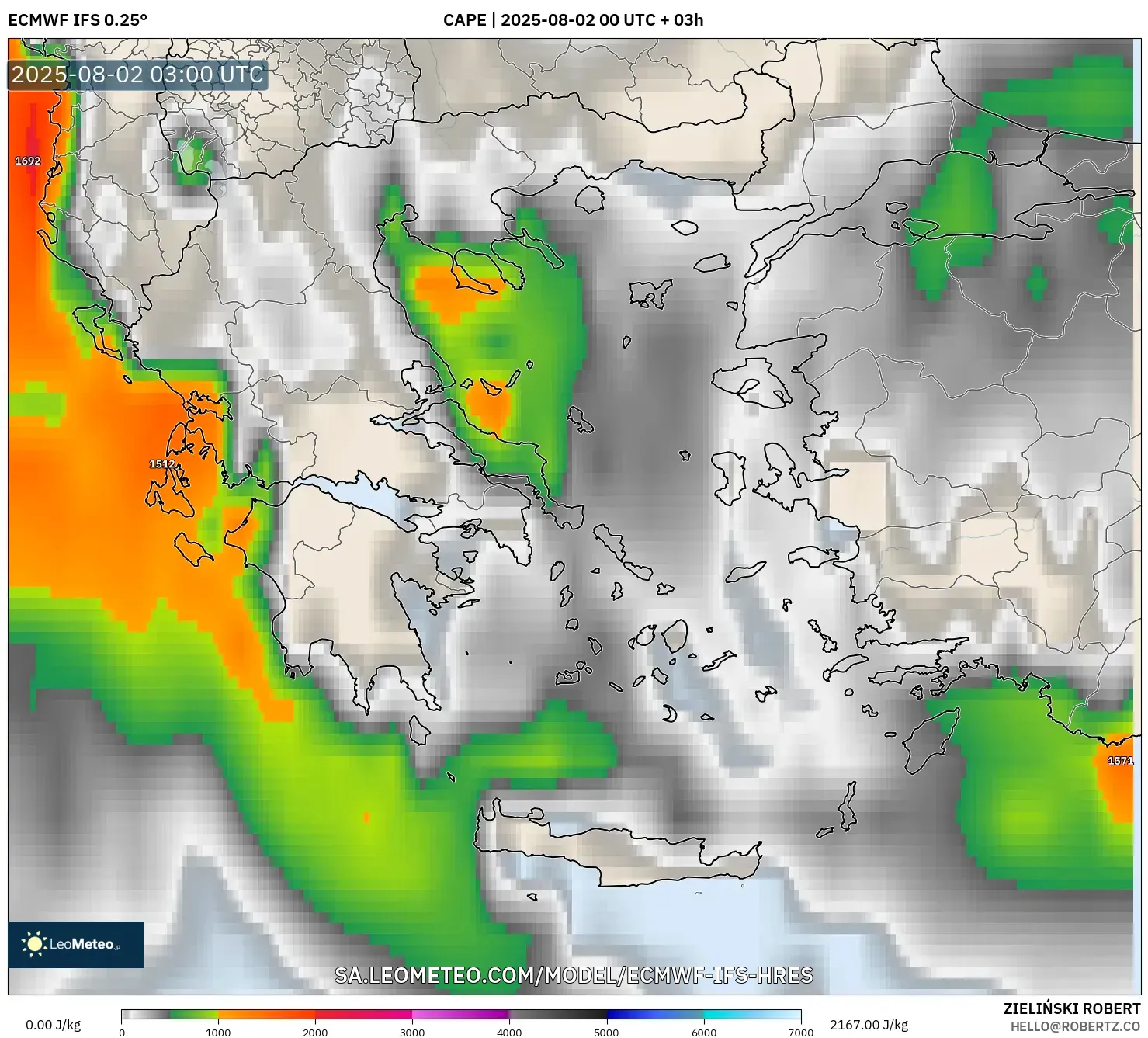 ECMWF IFS 0.25° model - Yunani, CAPE ECMWF IFS 0.25° model - Yunani, CAPE