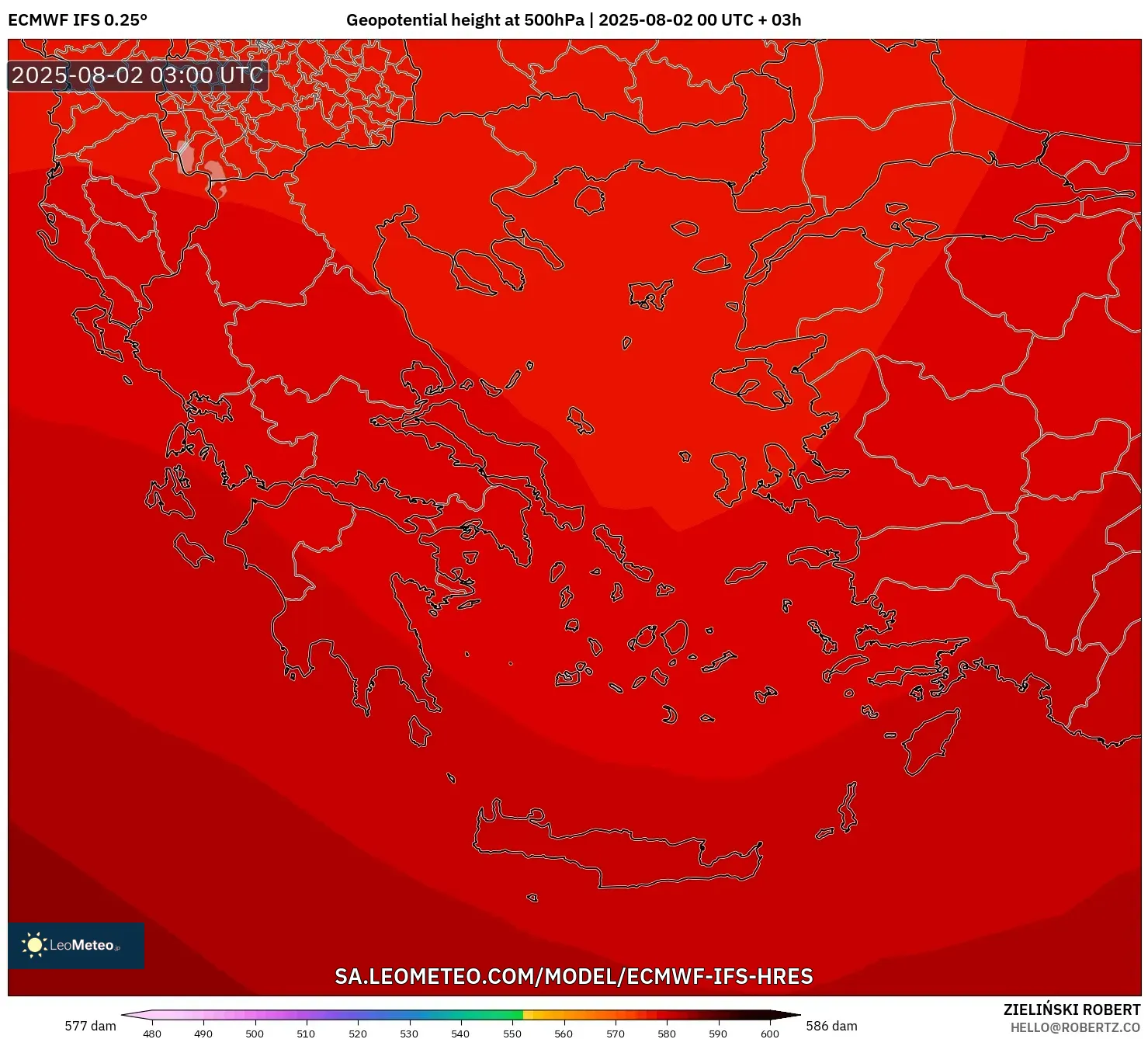 ECMWF IFS 0.25° model - Yunani, Ketinggian geopotensial pada 500 hPa ECMWF IFS 0.25° model - Yunani, Ketinggian geopotensial pada 500 hPa