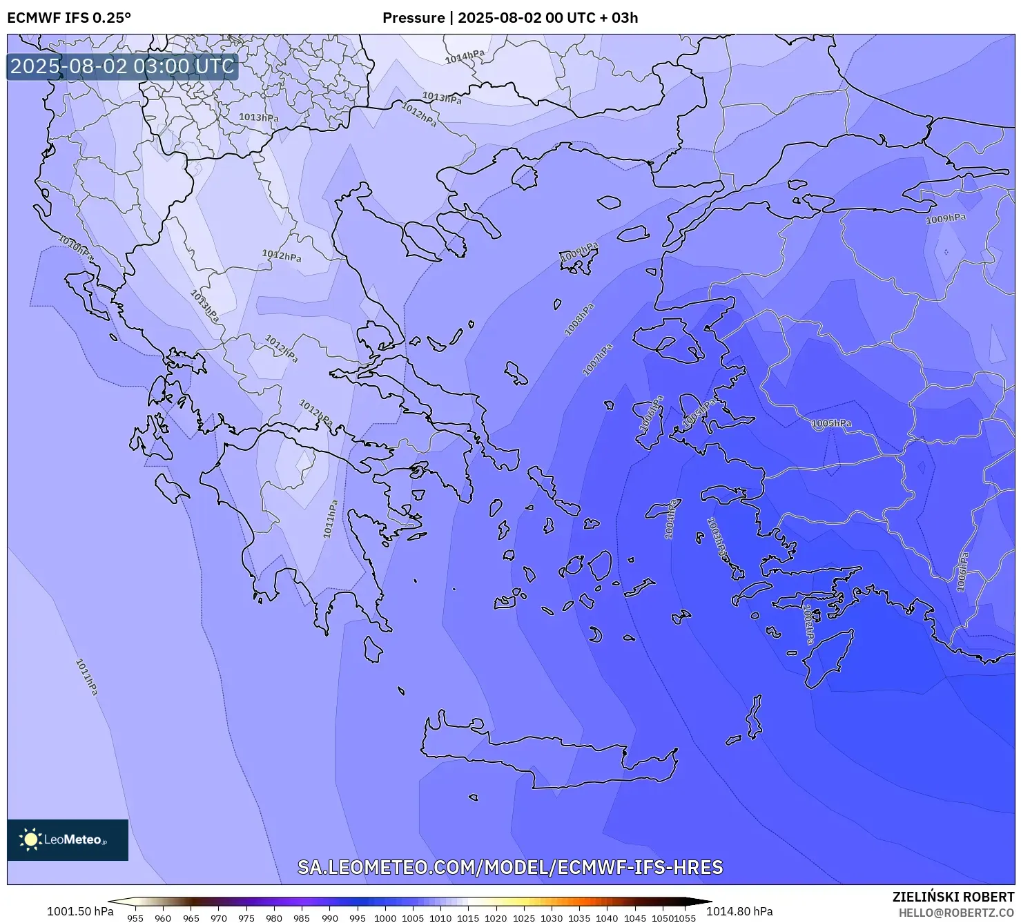 ECMWF IFS 0.25° model - Yunani, Tekanan ECMWF IFS 0.25° model - Yunani, Tekanan